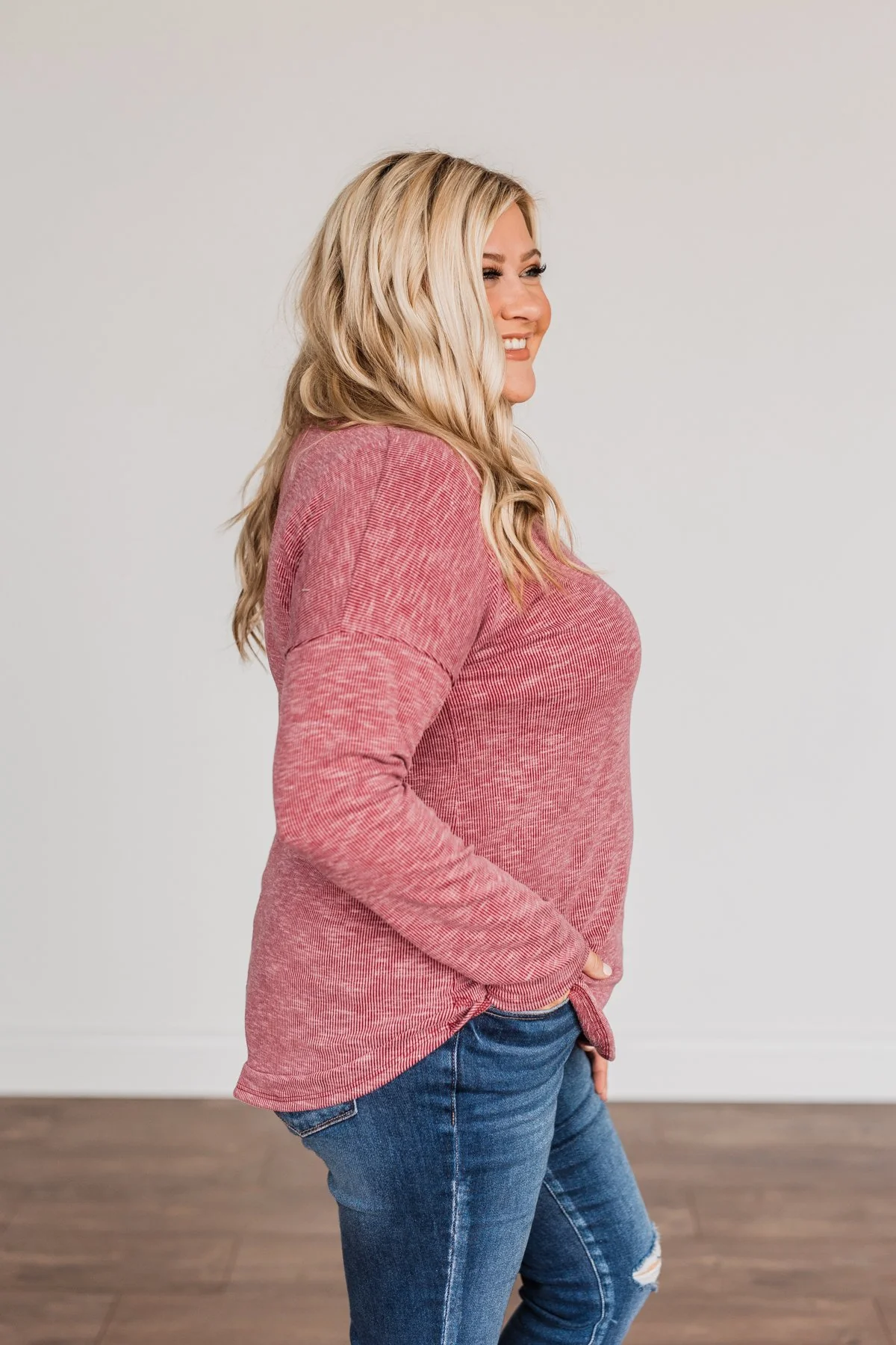 Feeling Lovely Long Sleeve Shirt- Burgundy - Image 10