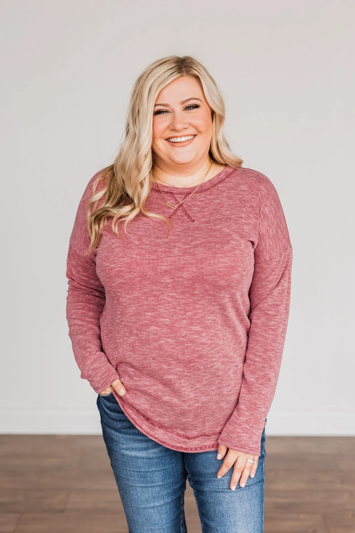 Feeling Lovely Long Sleeve Shirt- Burgundy - Image 16