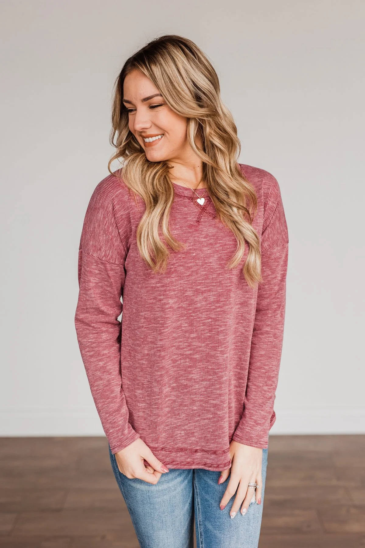 Feeling Lovely Long Sleeve Shirt- Burgundy - Image 3