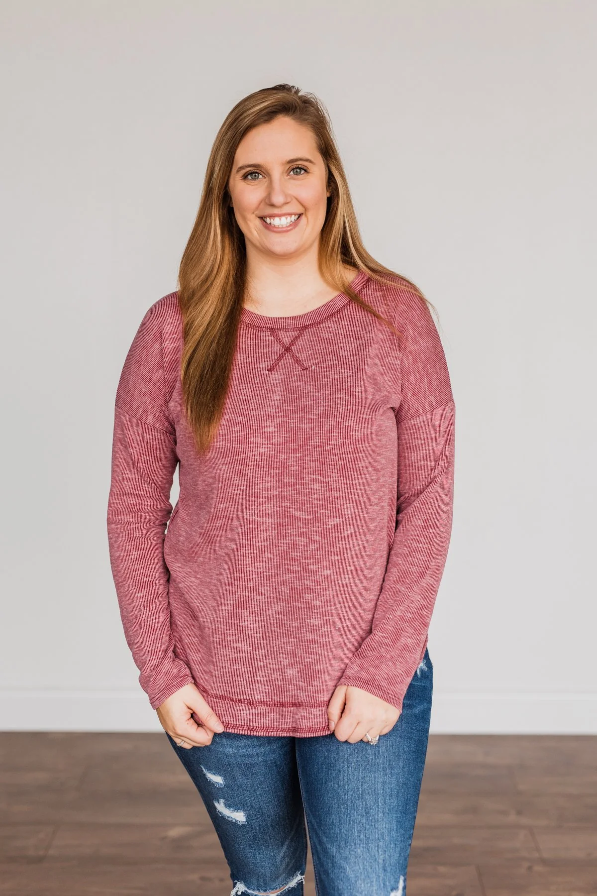 Feeling Lovely Long Sleeve Shirt- Burgundy - Image 5