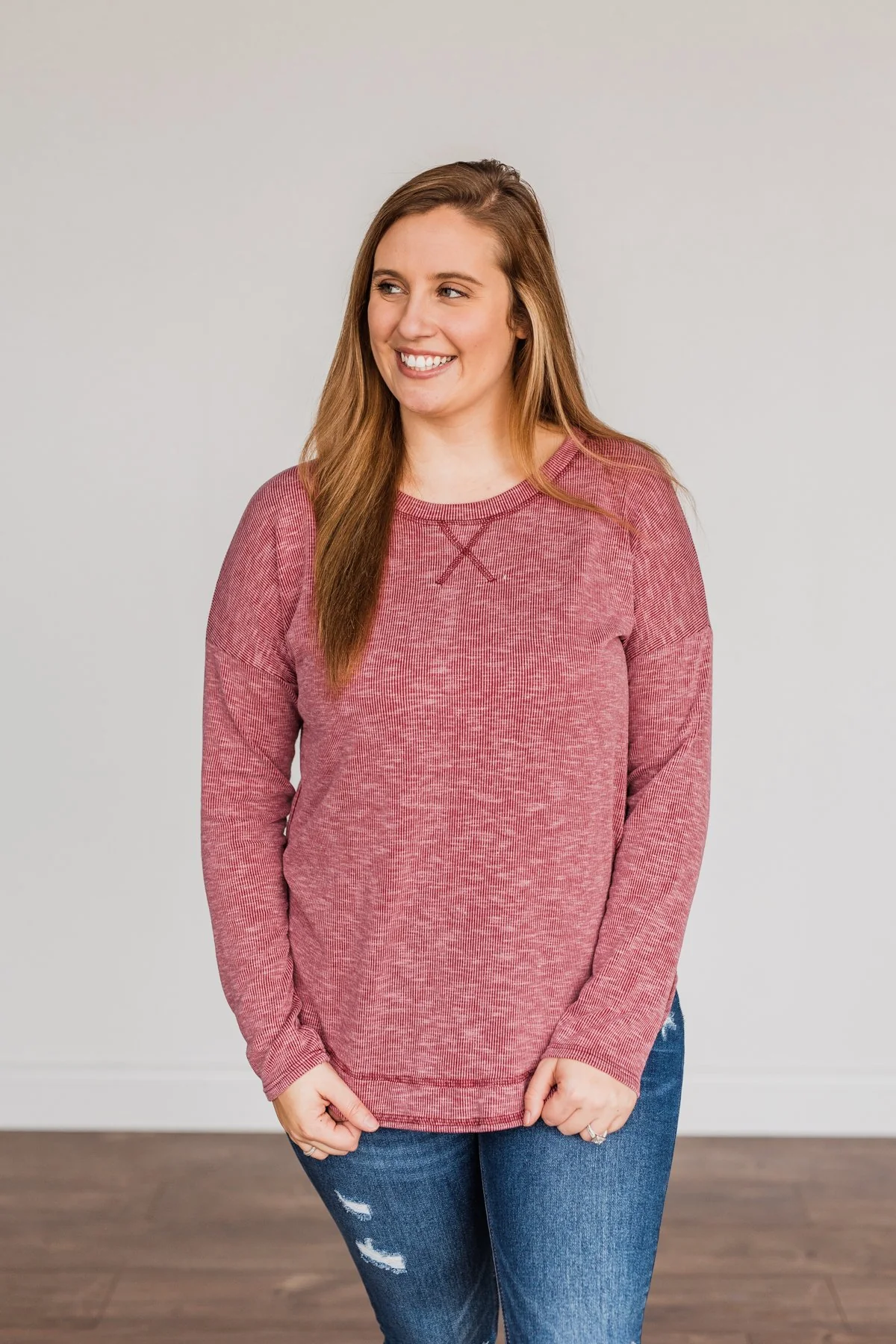 Feeling Lovely Long Sleeve Shirt- Burgundy - Image 8