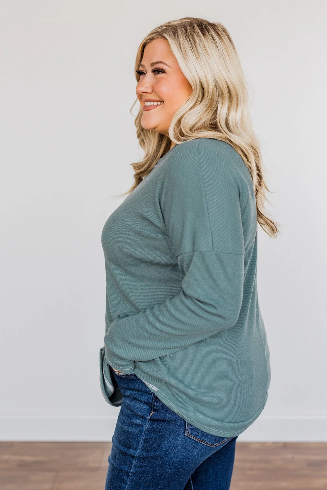 Feeling Lovely Long Sleeve Shirt- Dusty Teal - Image 5