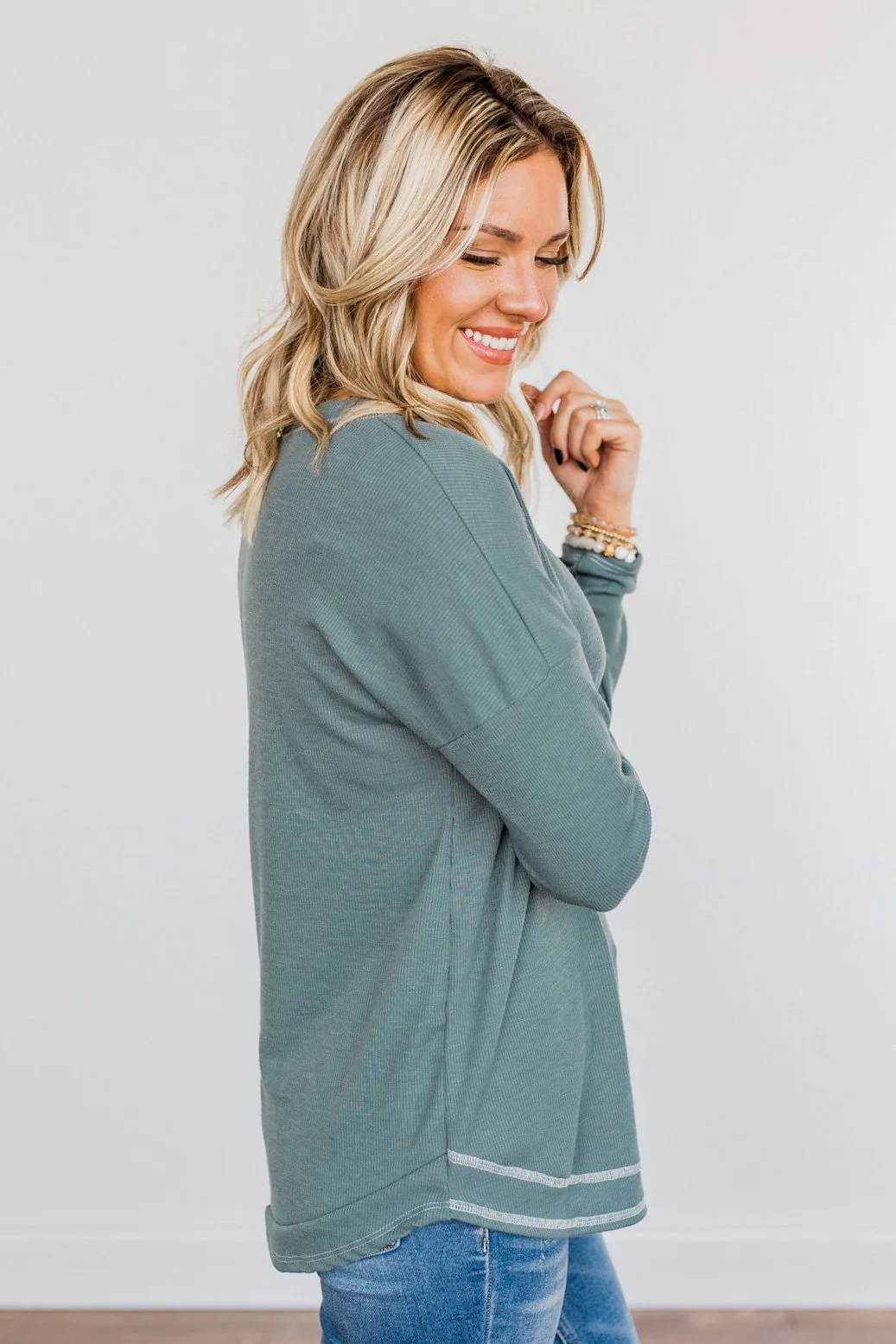 Feeling Lovely Long Sleeve Shirt- Dusty Teal - Image 6