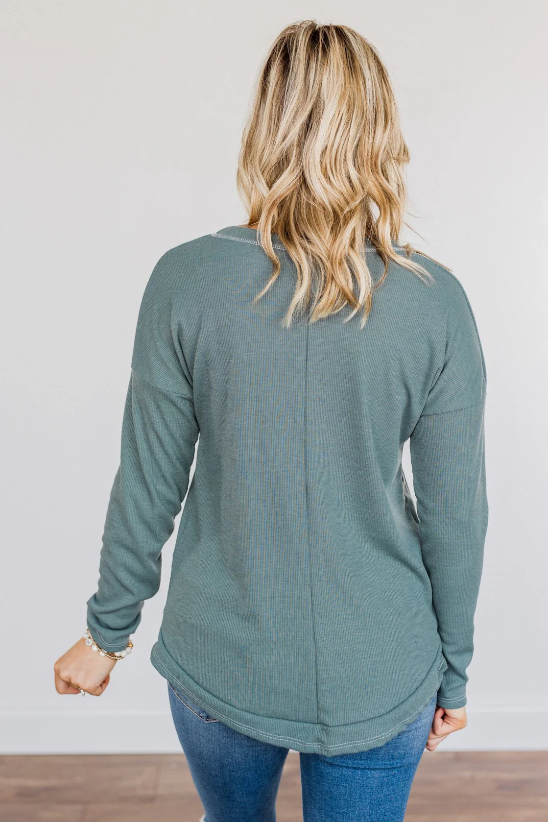 Feeling Lovely Long Sleeve Shirt- Dusty Teal - Image 7