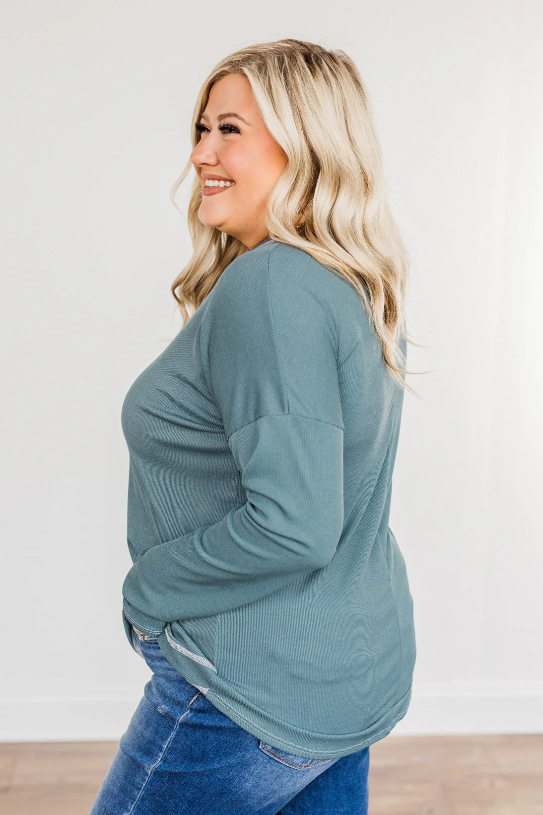 Feeling Lovely Long Sleeve Shirt- Teal - Image 8