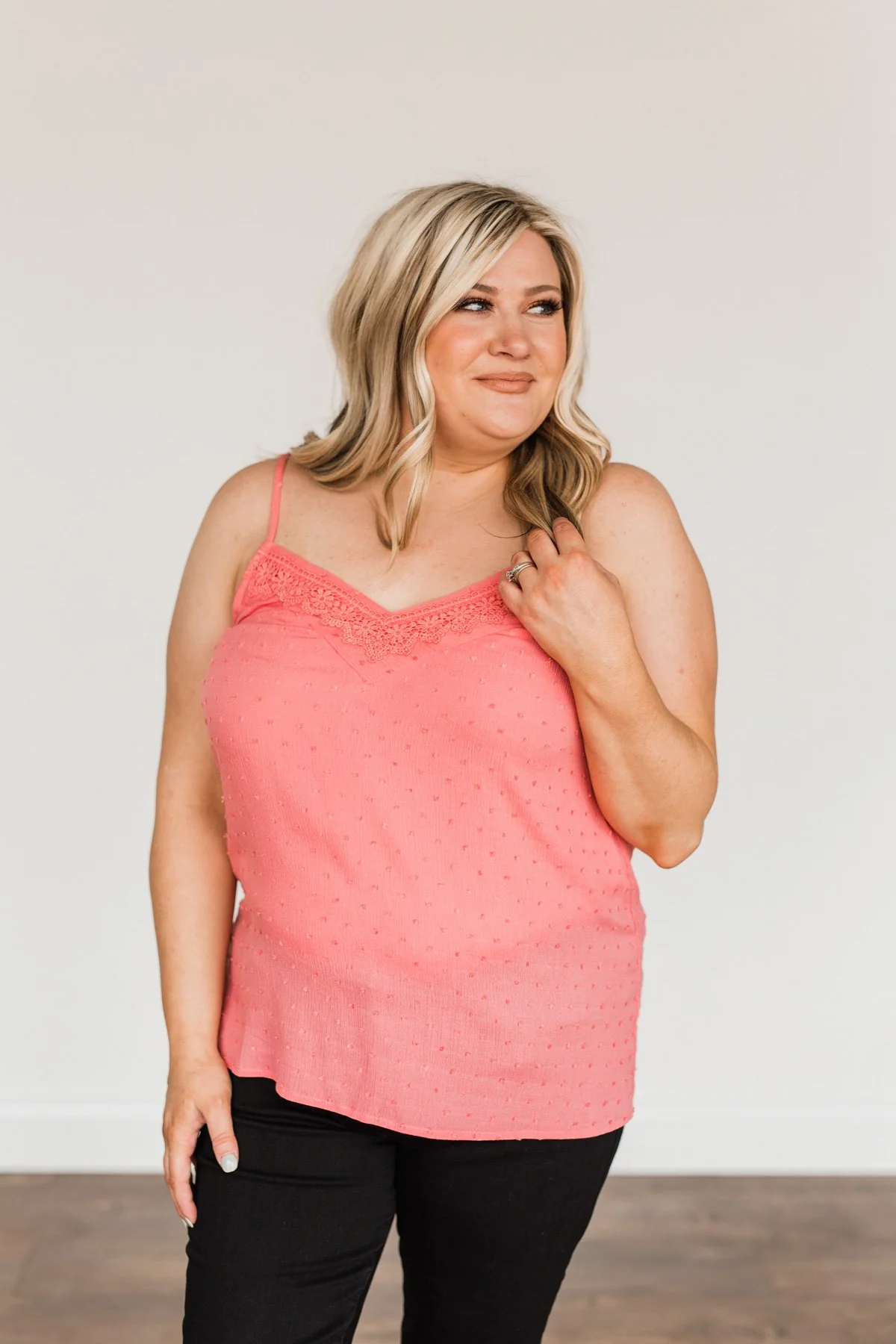 Feeling Lovely Swiss Dot Lace Tank Top- Pink - Image 2