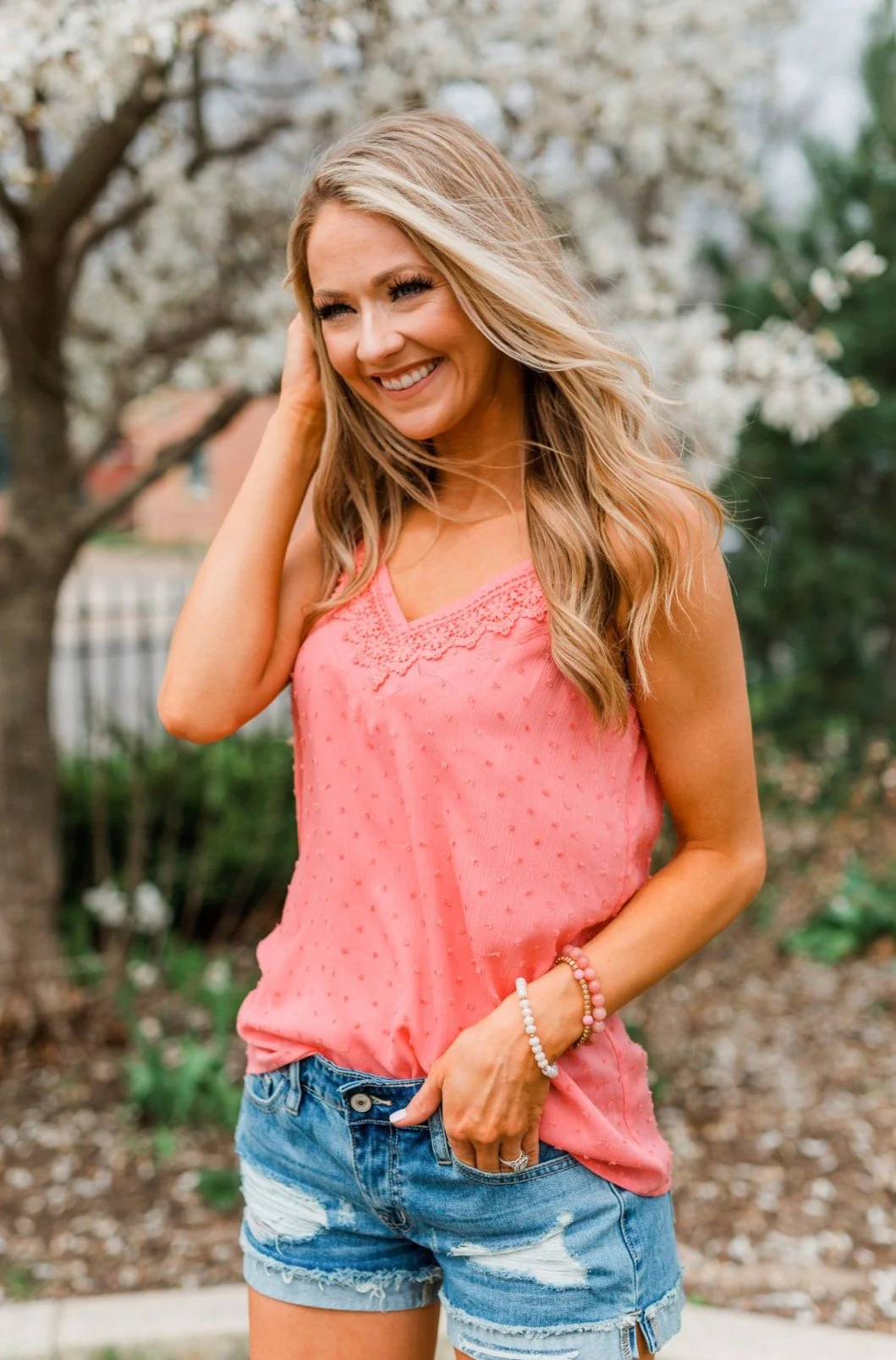 Feeling Lovely Swiss Dot Lace Tank Top- Pink - Image 3