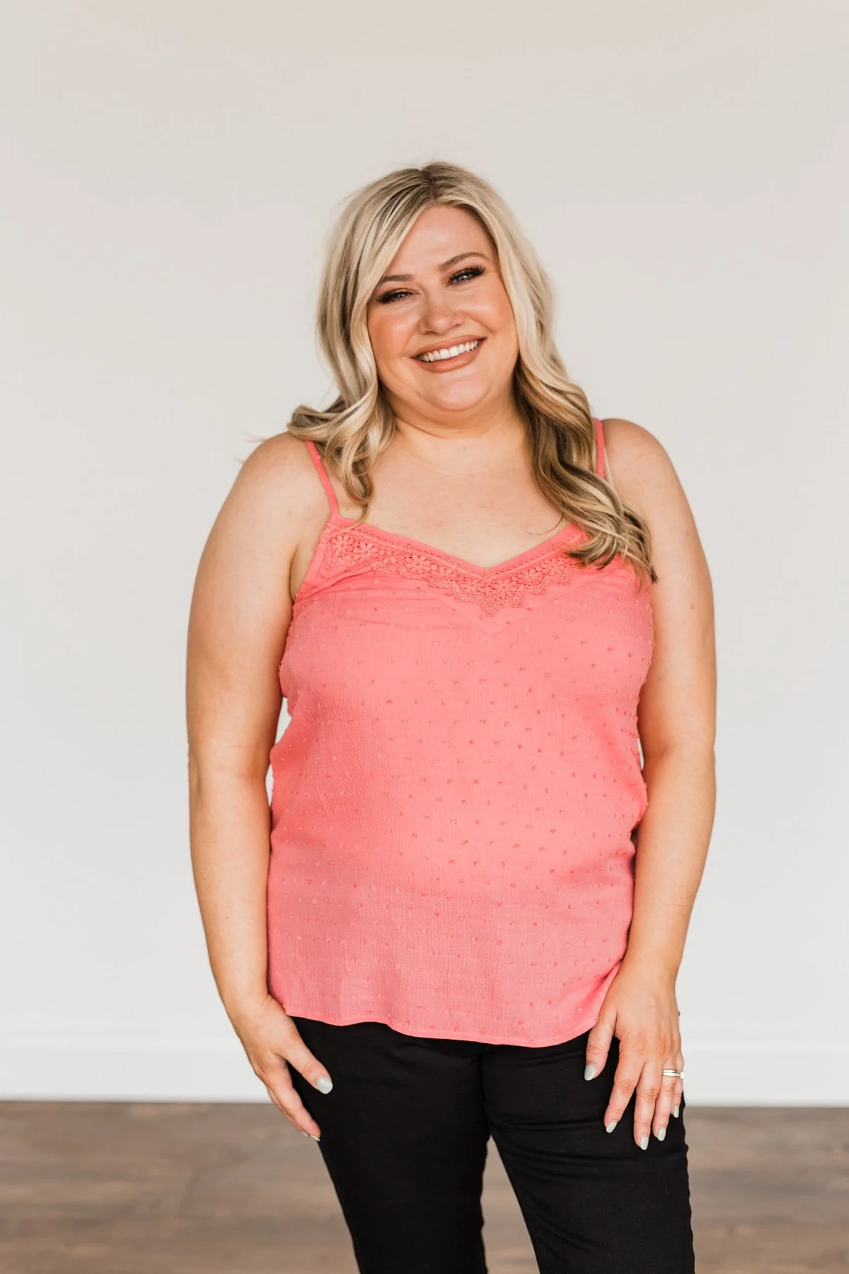 Feeling Lovely Swiss Dot Lace Tank Top- Pink - Image 4