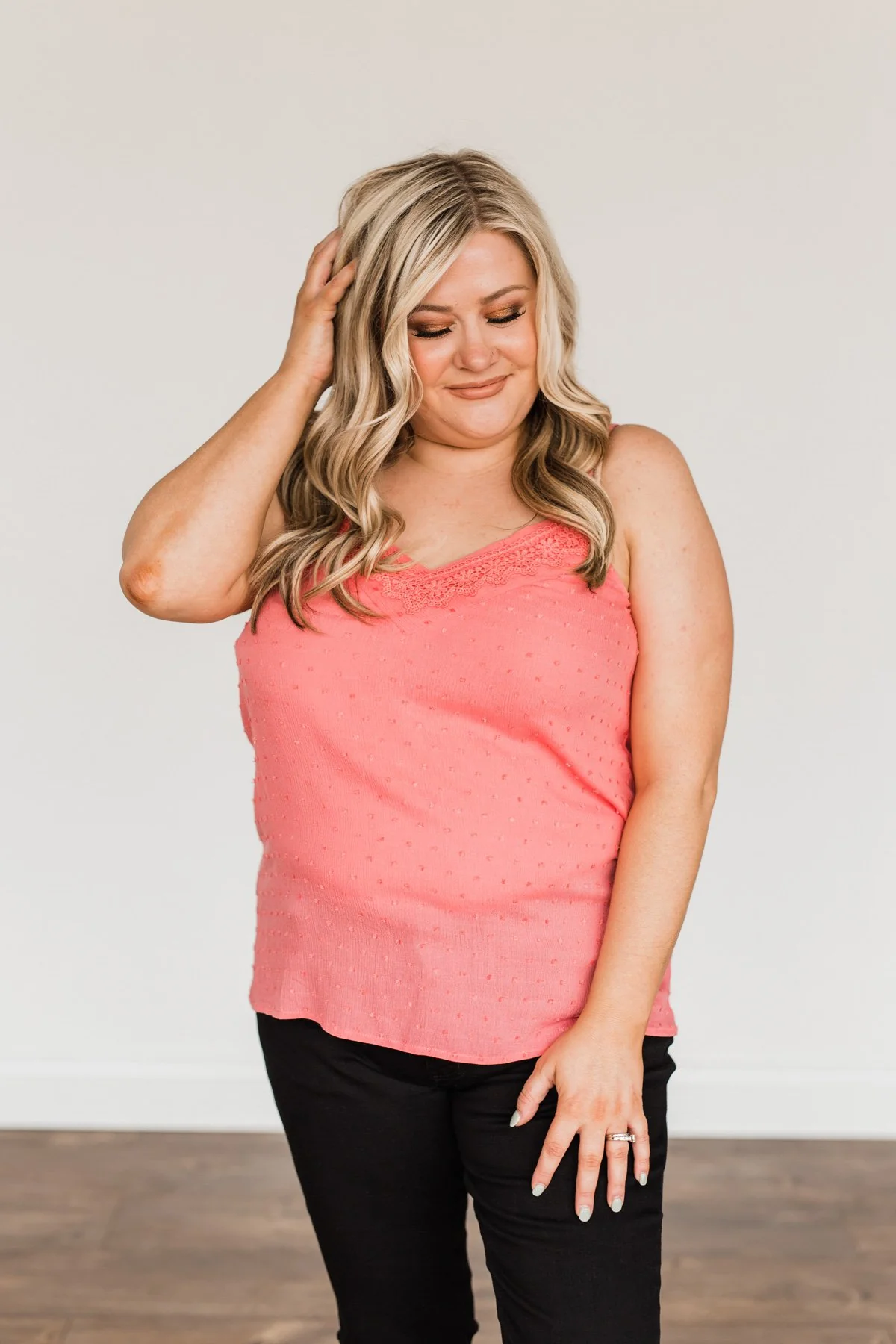 Feeling Lovely Swiss Dot Lace Tank Top- Pink - Image 6