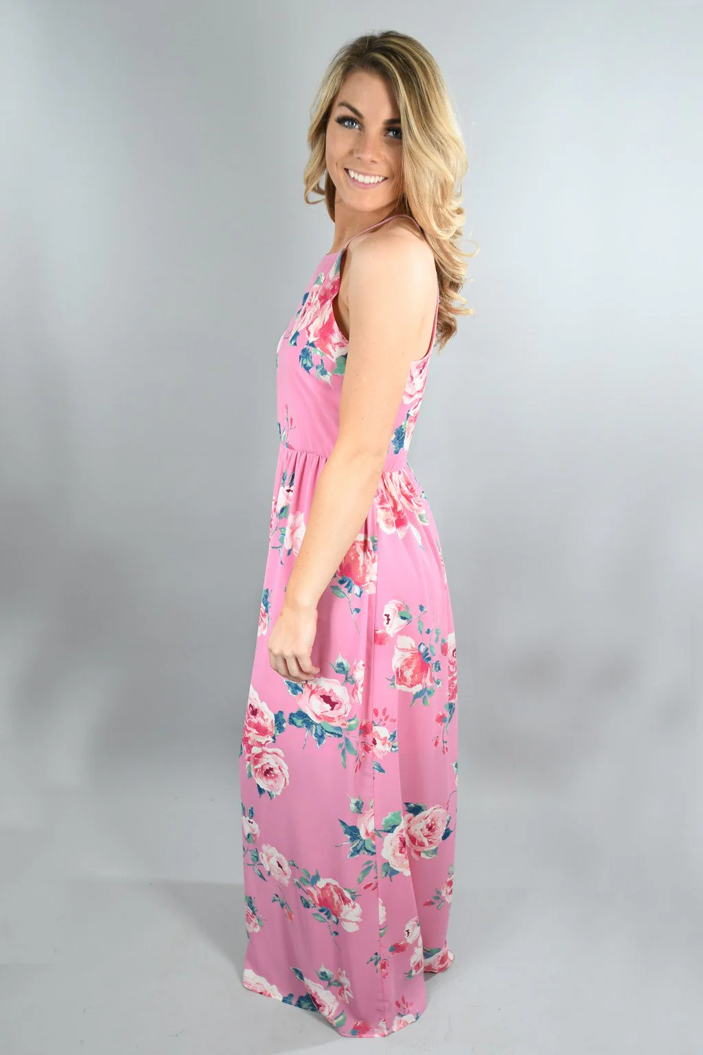 Feeling Magical in Pink Floral Maxi Dress - Image 3