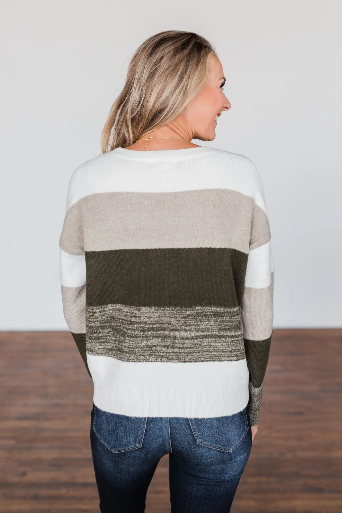 Feeling My Best Color Block Sweater- Olive, Taupe, & Ivory - Image 11