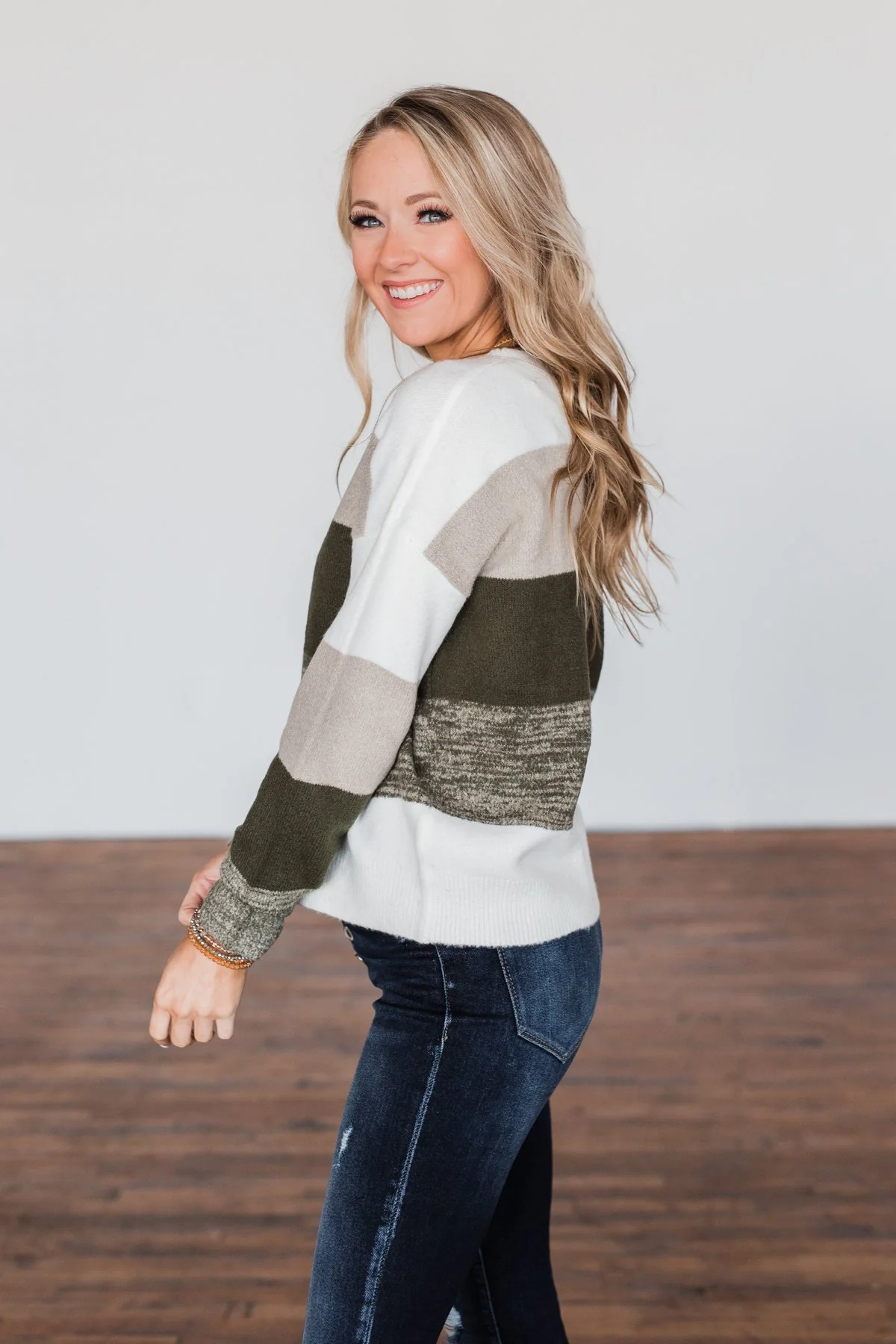 Feeling My Best Color Block Sweater- Olive, Taupe, & Ivory - Image 12