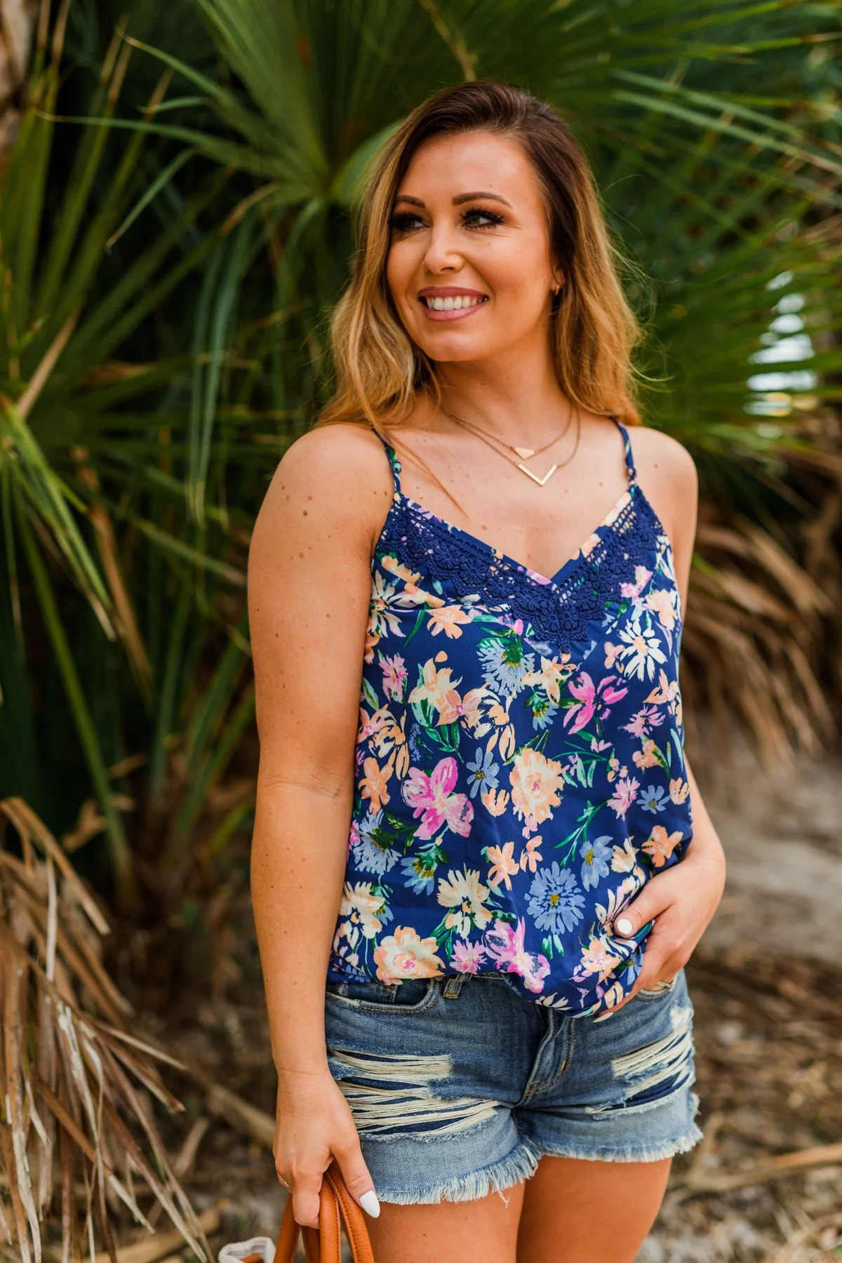 Feeling Positive Floral Lace Tank Top- Cobalt Blue - Image 6