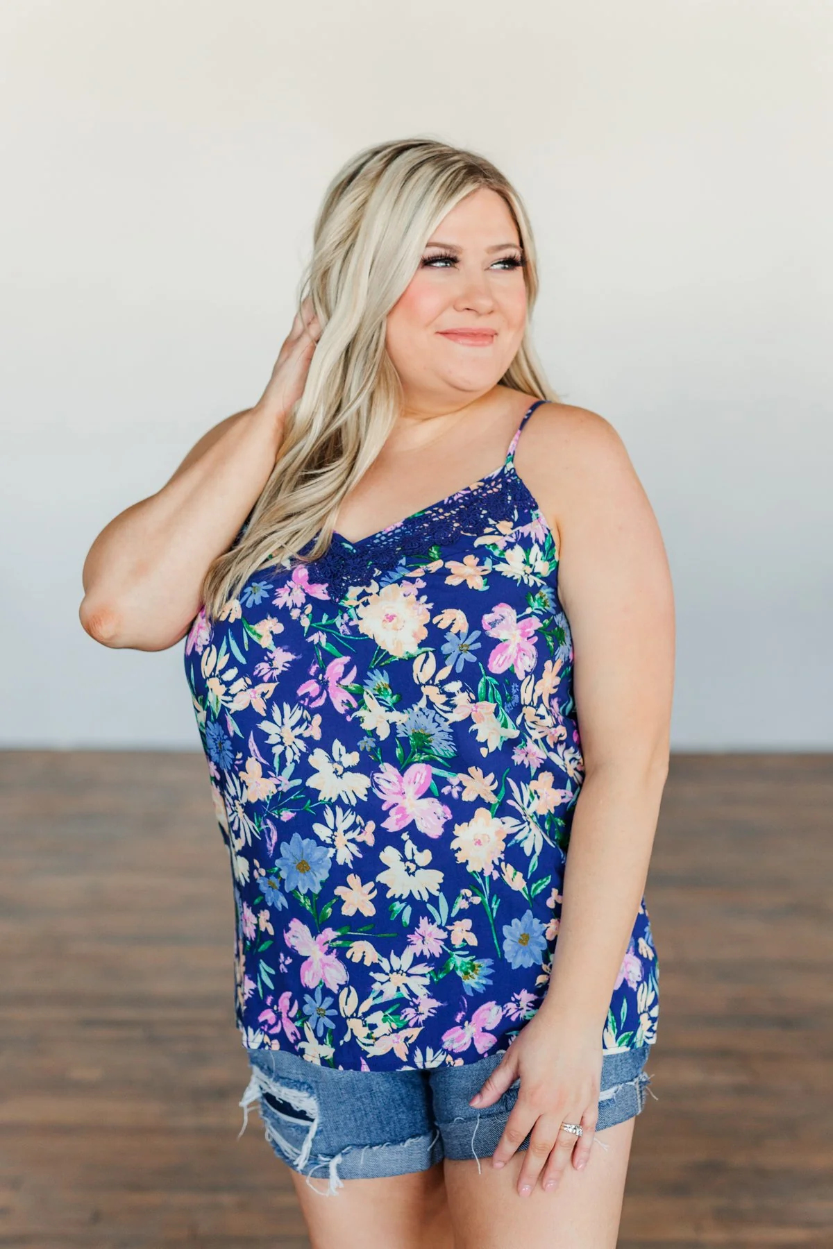 Feeling Positive Floral Lace Tank Top- Cobalt Blue - Image 7