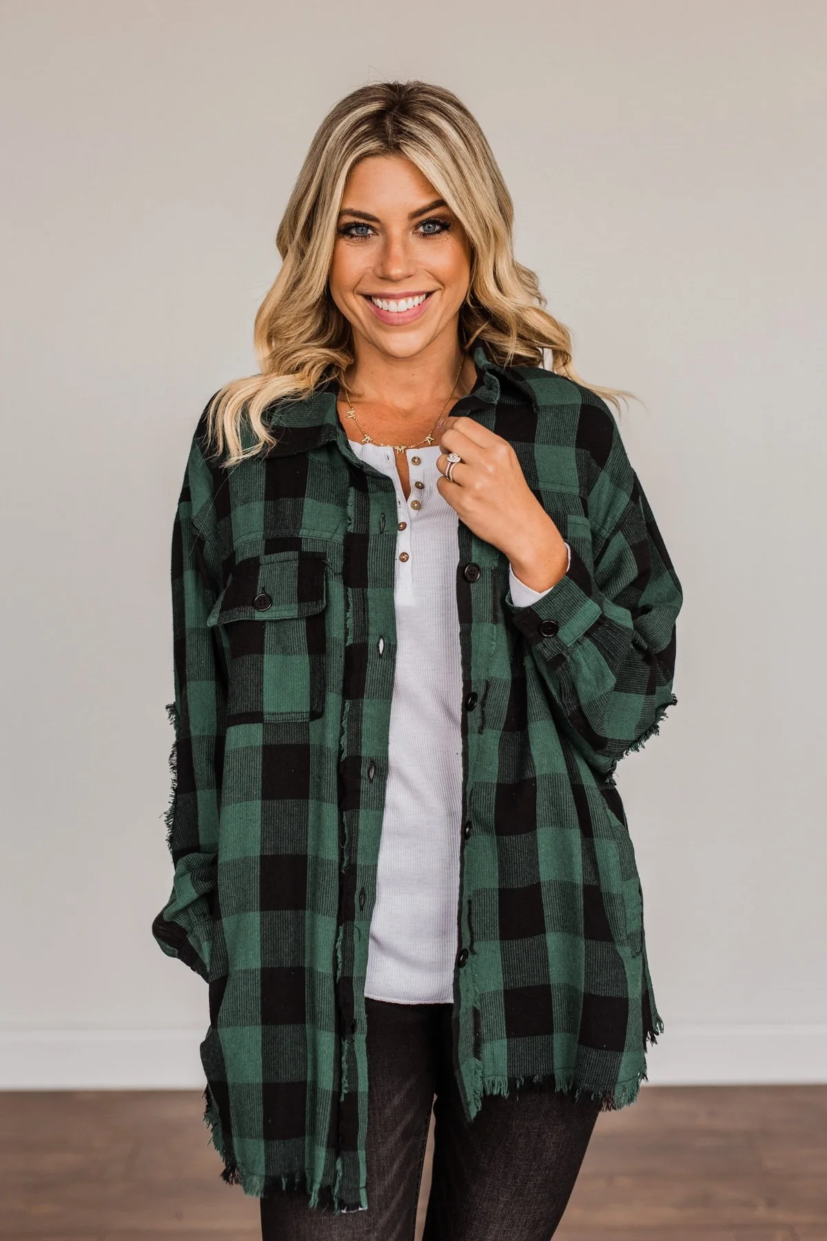Feeling Rugged Plaid Button-Up- Black & Hunter Green - Image 2