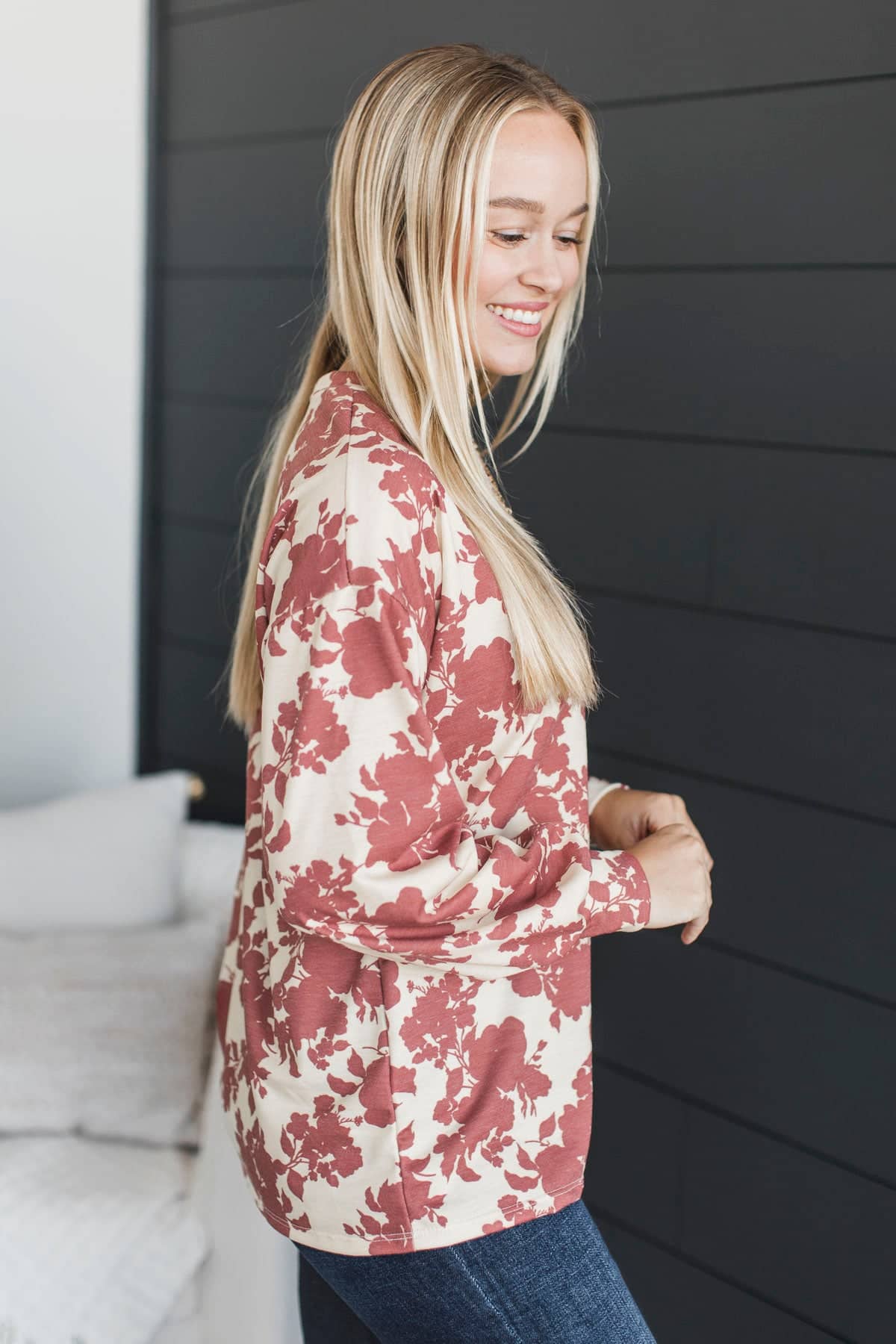 Feeling Sentimental Floral Top- Light Beige & Brick - Image 4