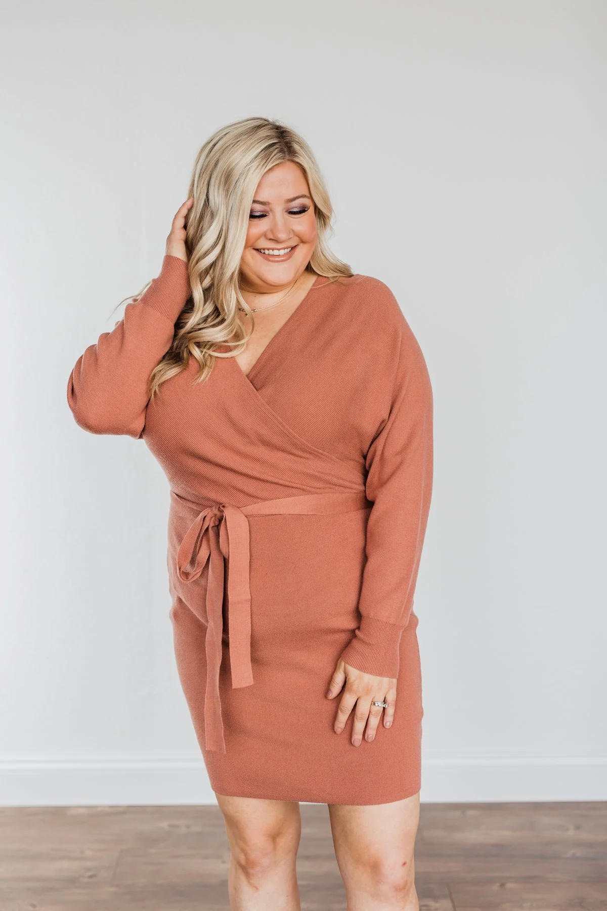 Feeling Smitten Long Sleeve Knit Dress- Mauve - Image 6