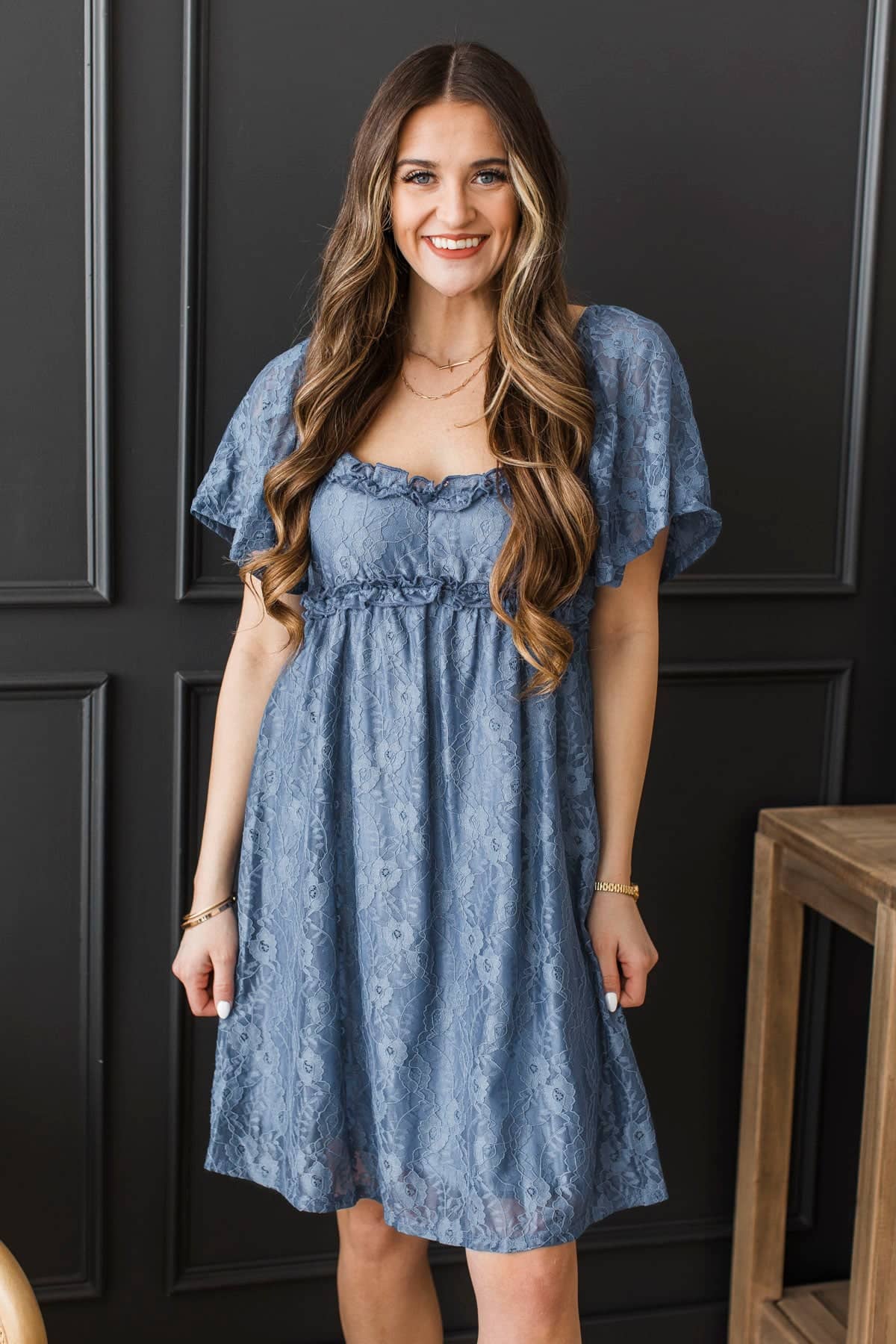 Feeling Special Floral Lace Dress- Dark Slate Blue