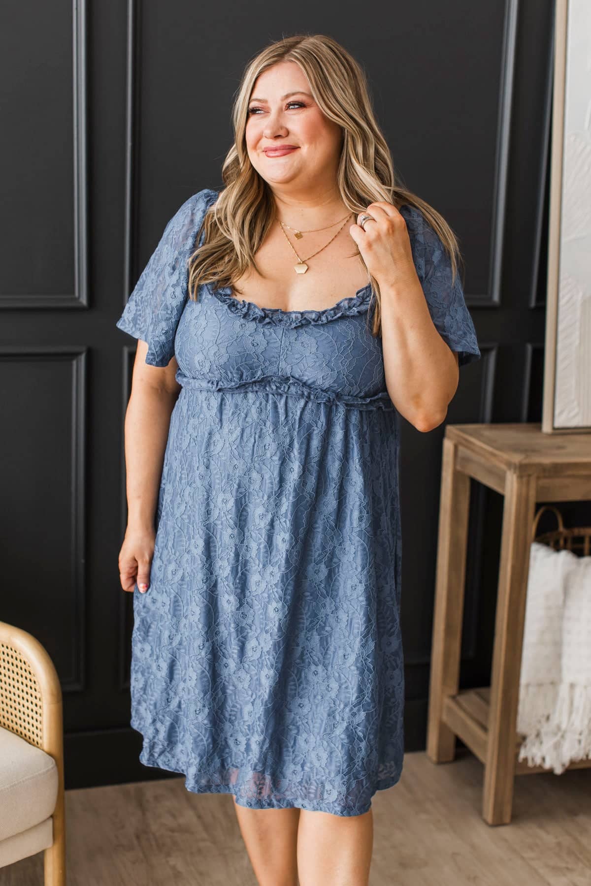 Feeling Special Floral Lace Dress- Dark Slate Blue - Image 5
