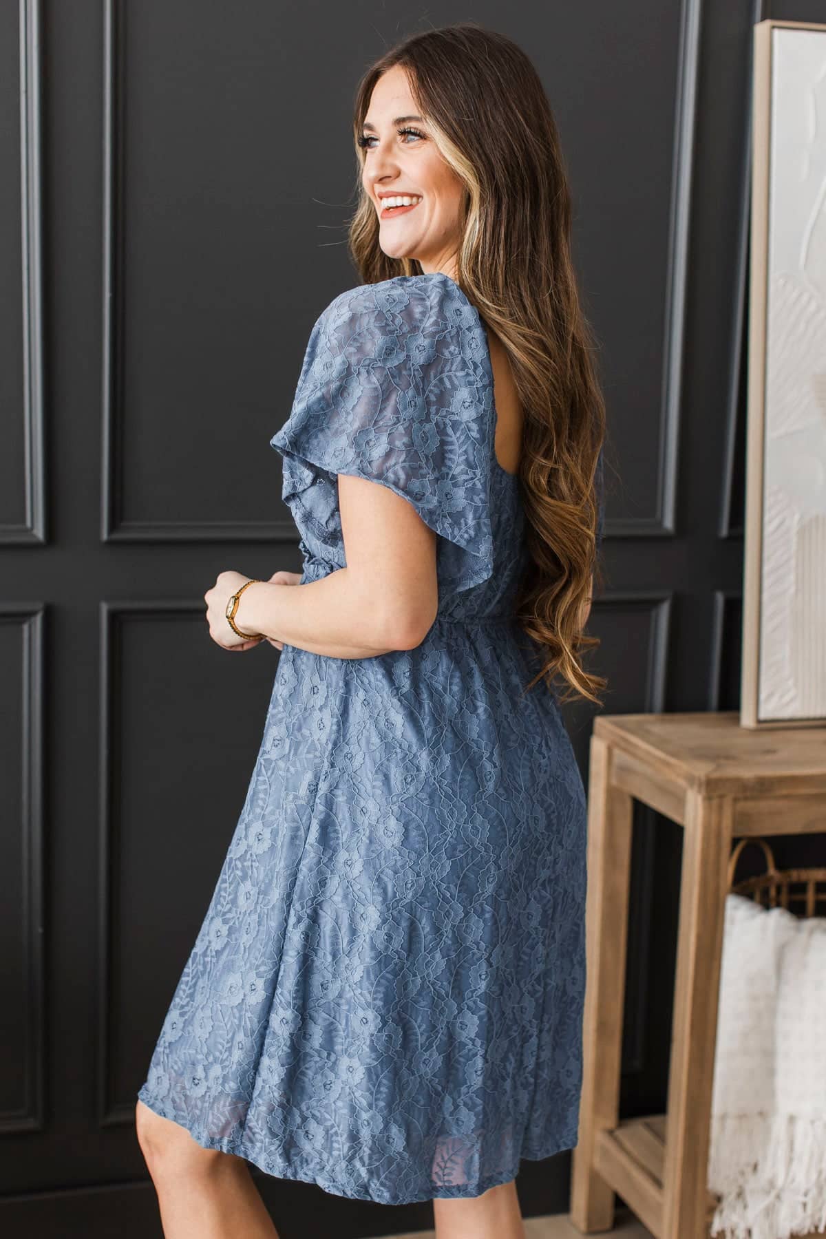 Feeling Special Floral Lace Dress- Dark Slate Blue - Image 6