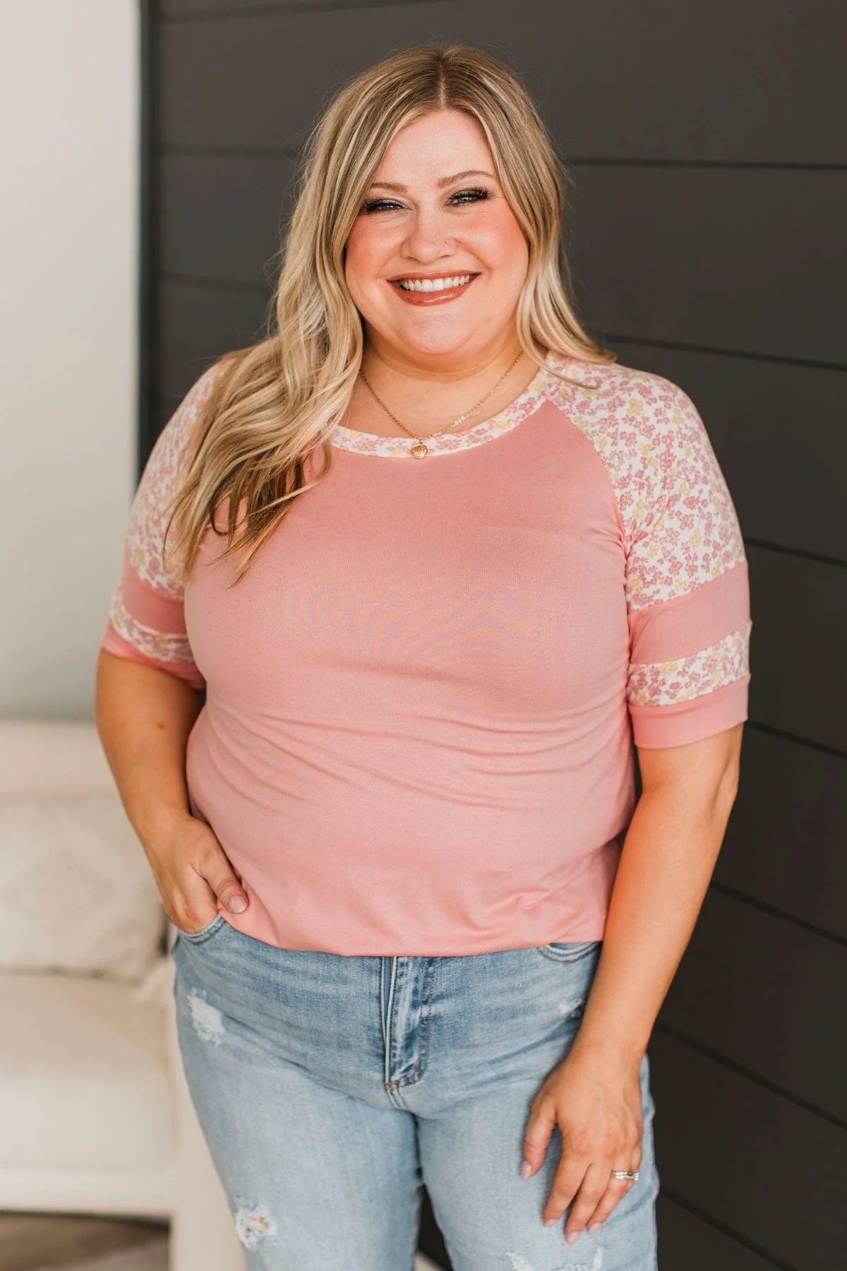 Feeling Spontaneous Floral Sleeve Top- Blush - Image 2