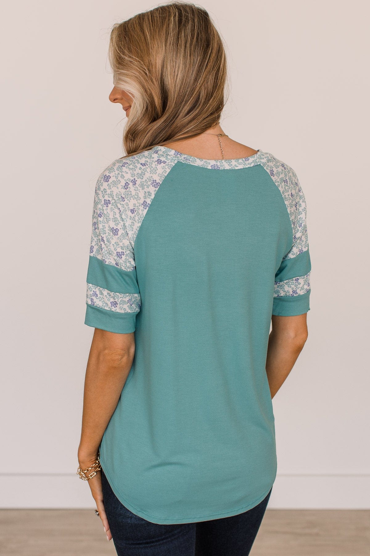 Feeling Spontaneous Floral Sleeve Top- Dark Mint - Image 7
