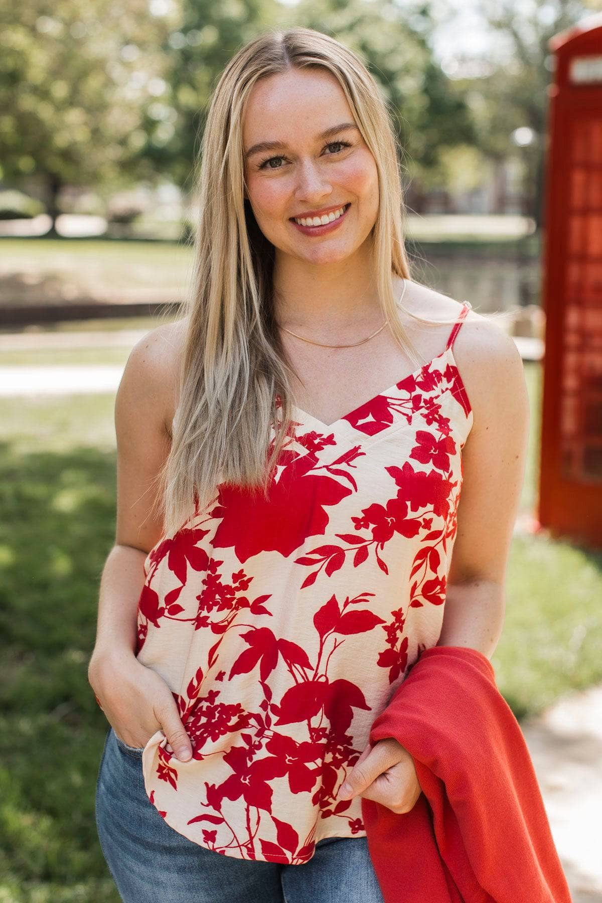 Feeling Superb Floral Tank Top- Red - Image 2