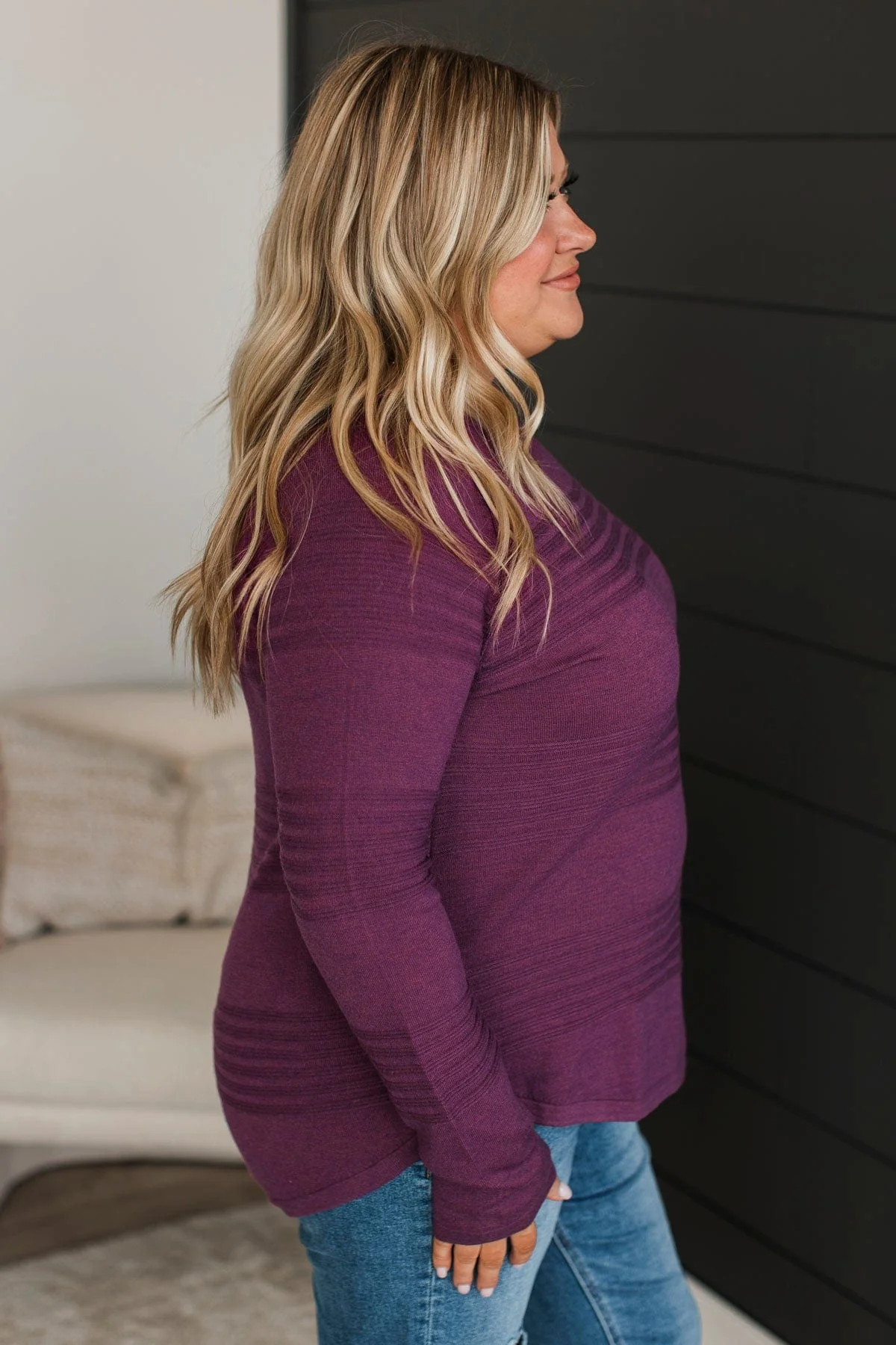 Feeling The Best Striped Knit Sweater- Plum - Image 5