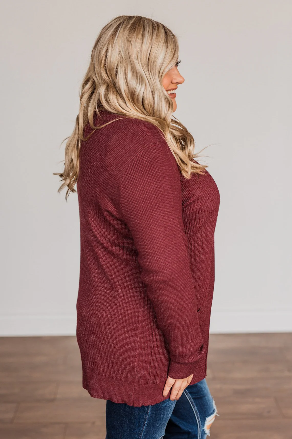 Feeling The Love Knit Cardigan- Burgundy - Image 11