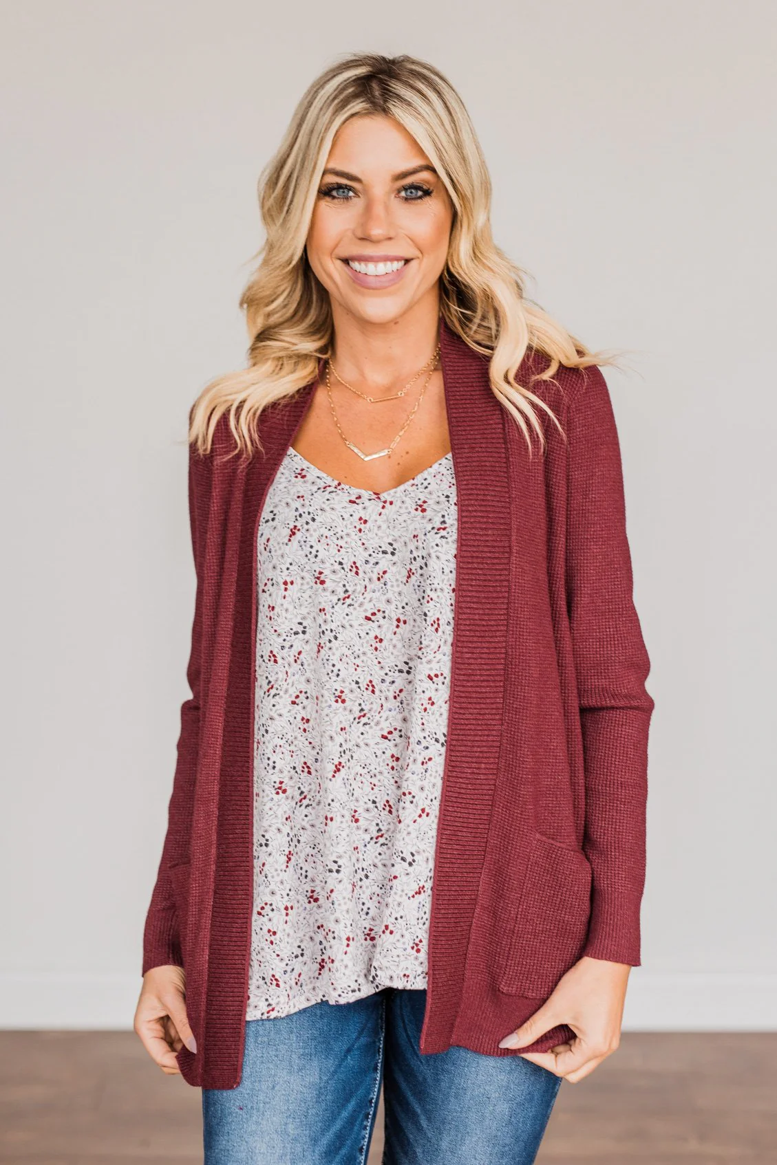 Feeling The Love Knit Cardigan- Burgundy - Image 3