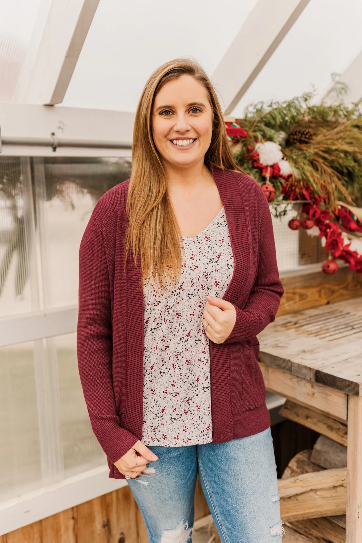 Feeling The Love Knit Cardigan- Burgundy - Image 4