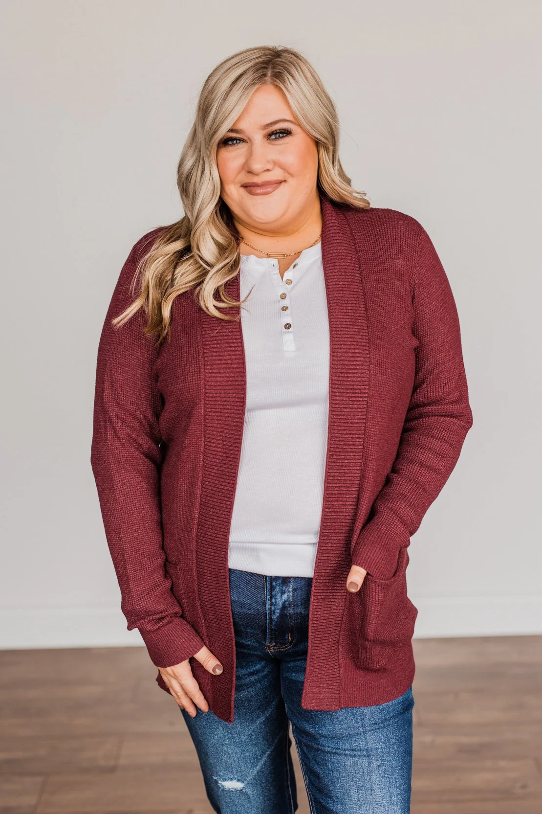 Feeling The Love Knit Cardigan- Burgundy - Image 5