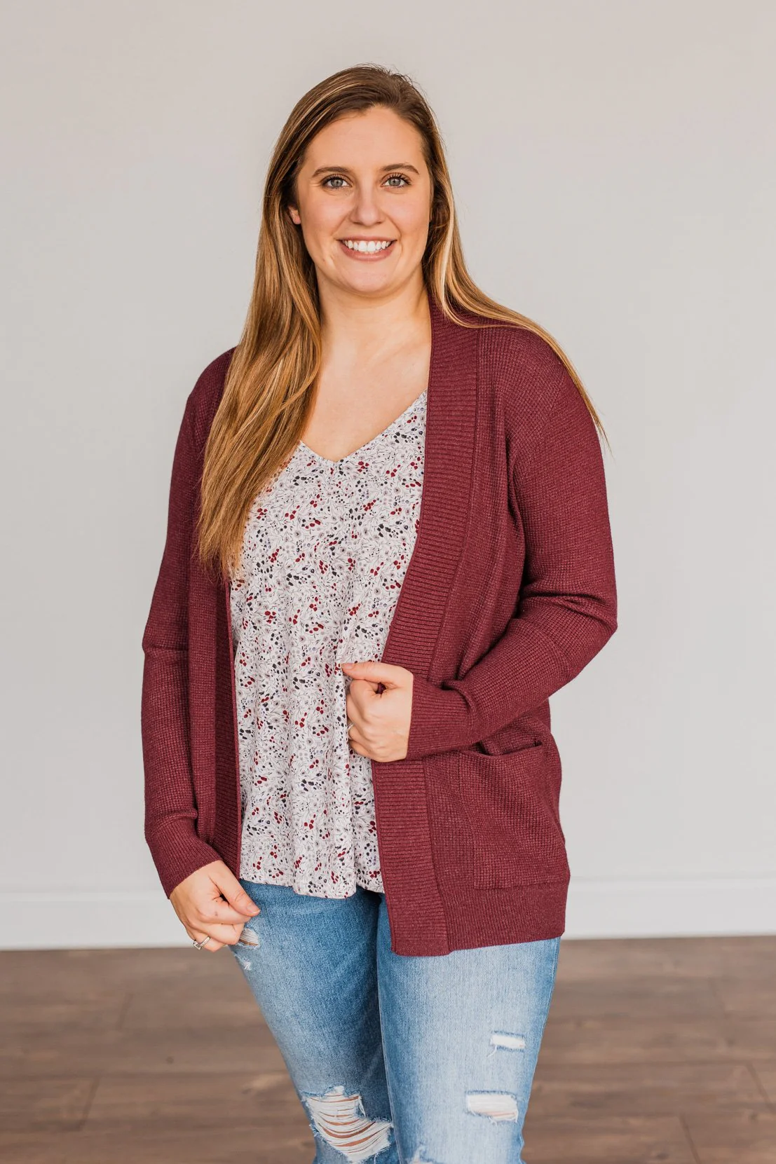Feeling The Love Knit Cardigan- Burgundy - Image 7