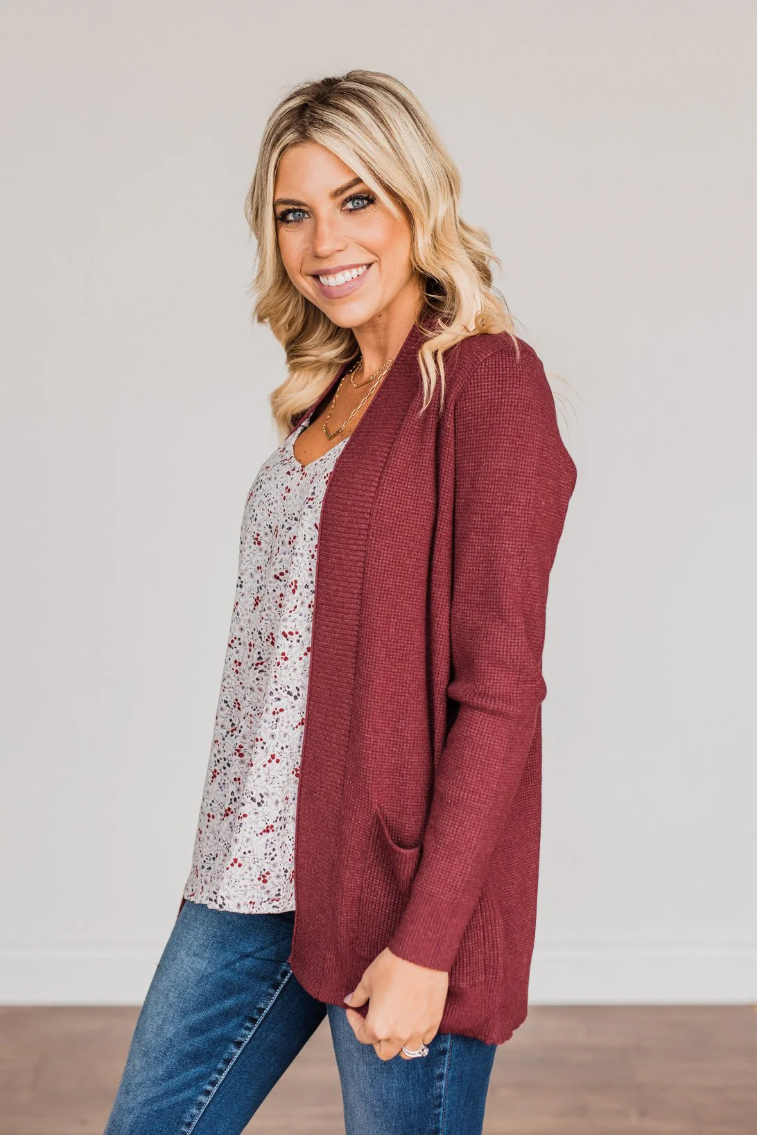 Feeling The Love Knit Cardigan- Burgundy - Image 9