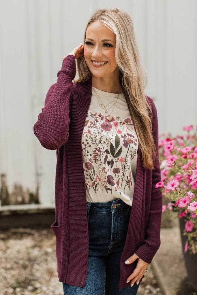 Feeling The Love Knit Cardigan- Dark Plum - Image 3