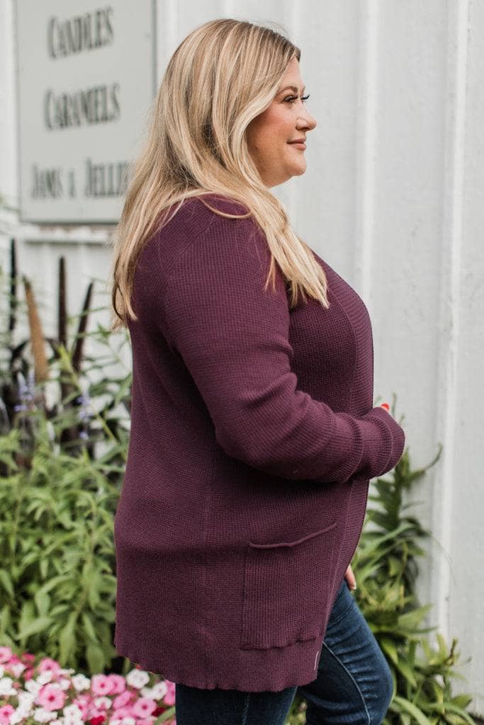 Feeling The Love Knit Cardigan- Dark Plum - Image 6