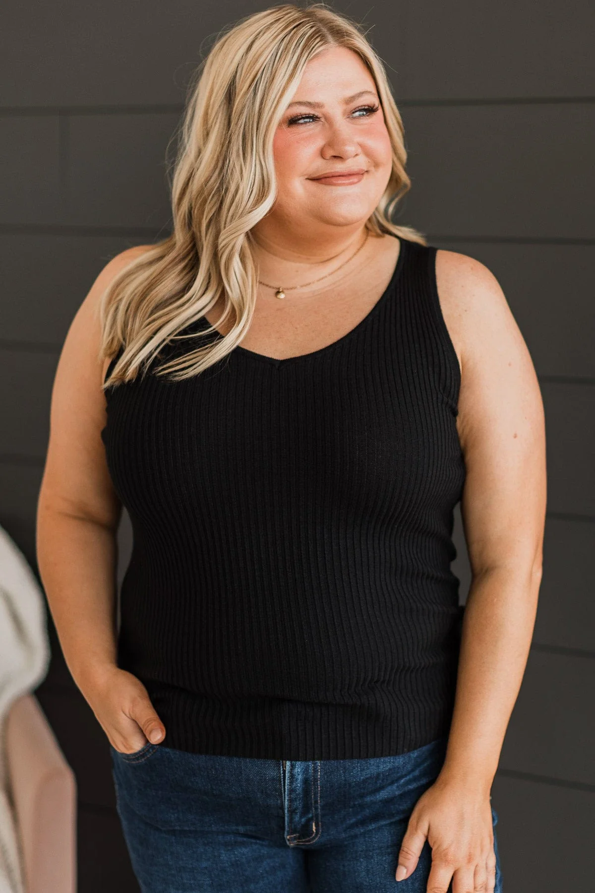 Feeling The Moment Knit Tank Top- Black - Image 3