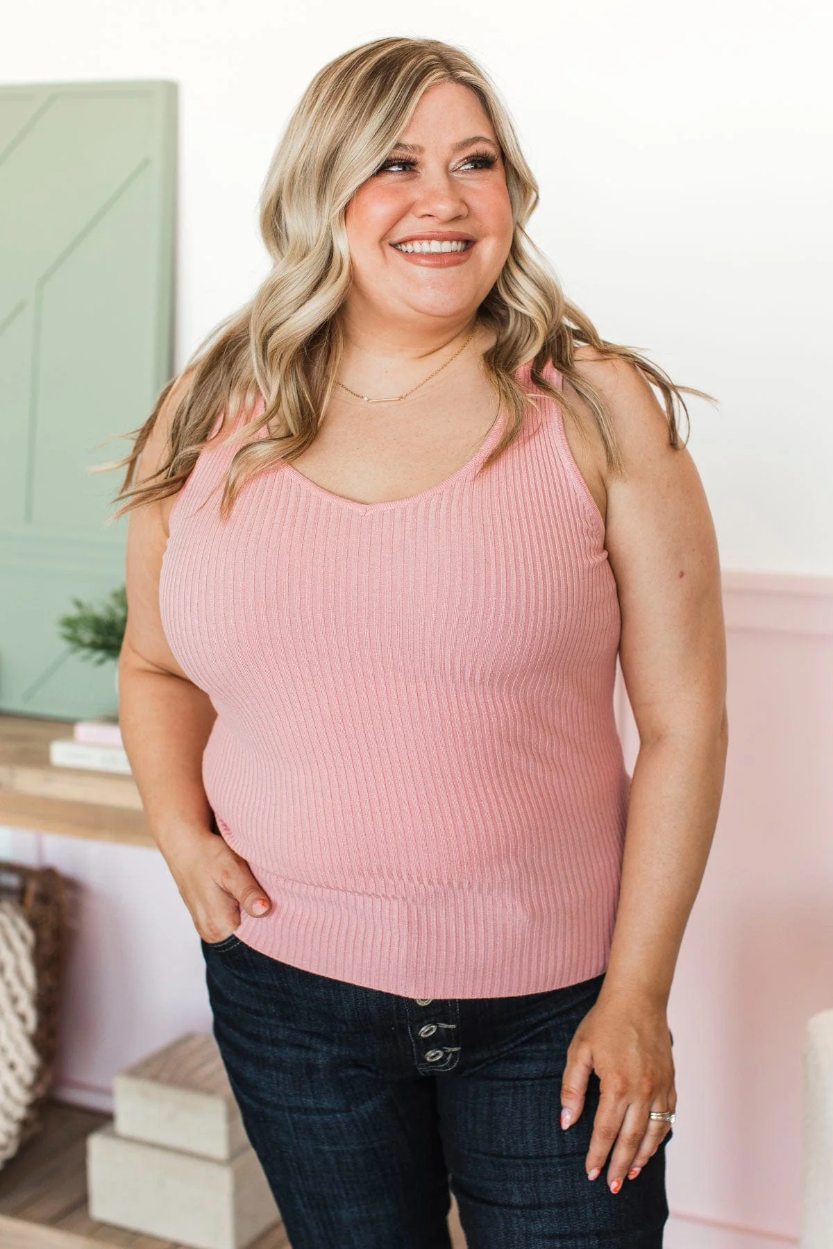 Feeling The Moment Knit Tank Top- Light Pink - Image 5