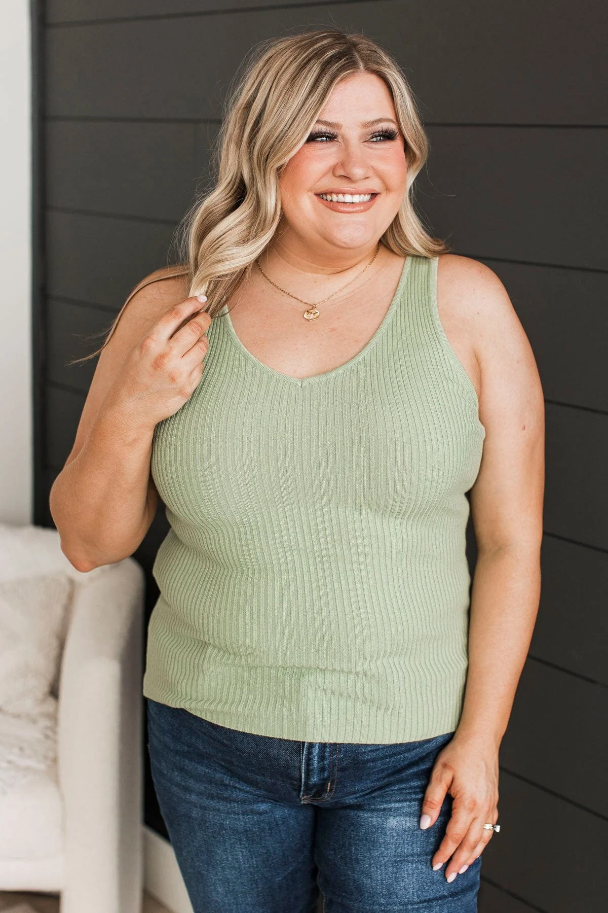 Feeling The Moment Knit Tank Top- Sage - Image 4