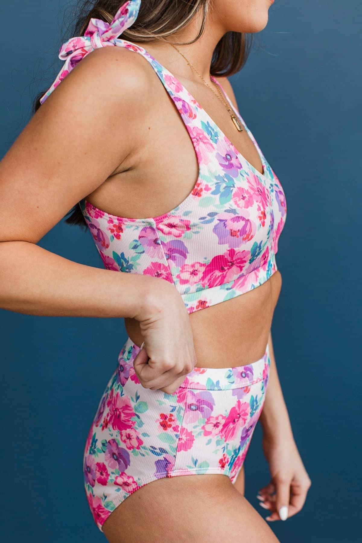 Feeling The Summer Breeze Bikini Swim Bottoms- Pink & Purple Floral - Image 4