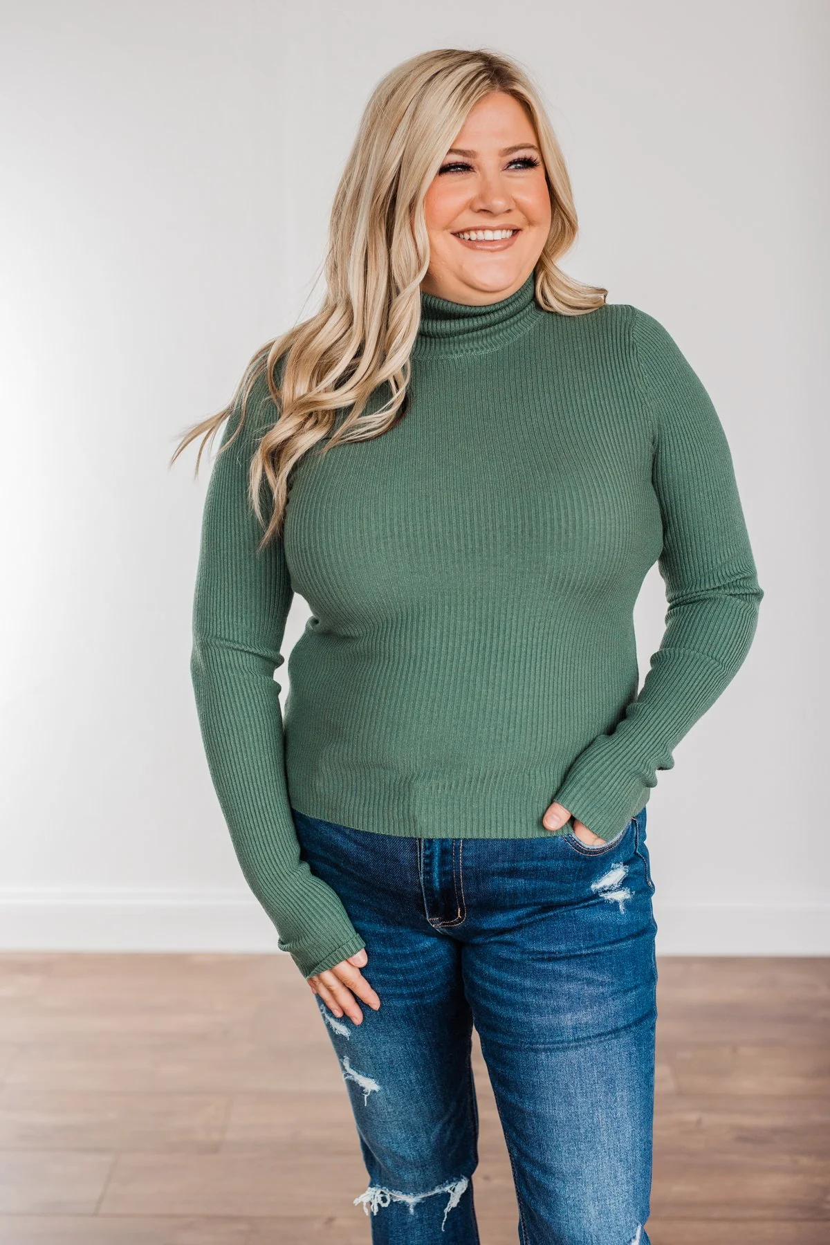 Feeling the Warmth Turtleneck Sweater- Dark Sage - Image 3