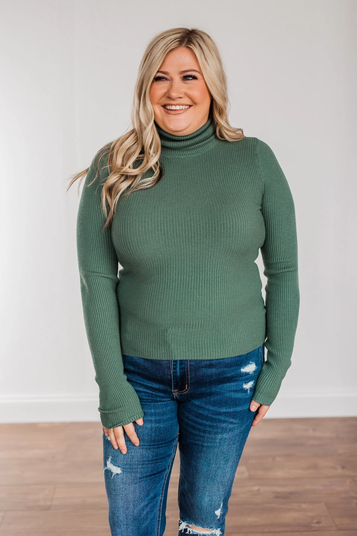 Feeling the Warmth Turtleneck Sweater- Dark Sage - Image 6