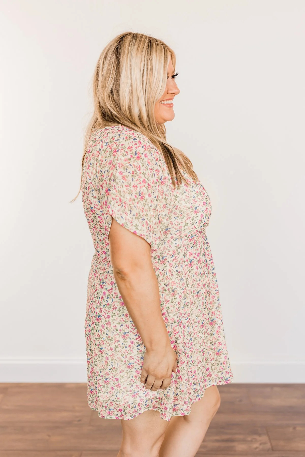 Feeling Unstoppable V-Neck Floral Dress- Cream & Pink - Image 10