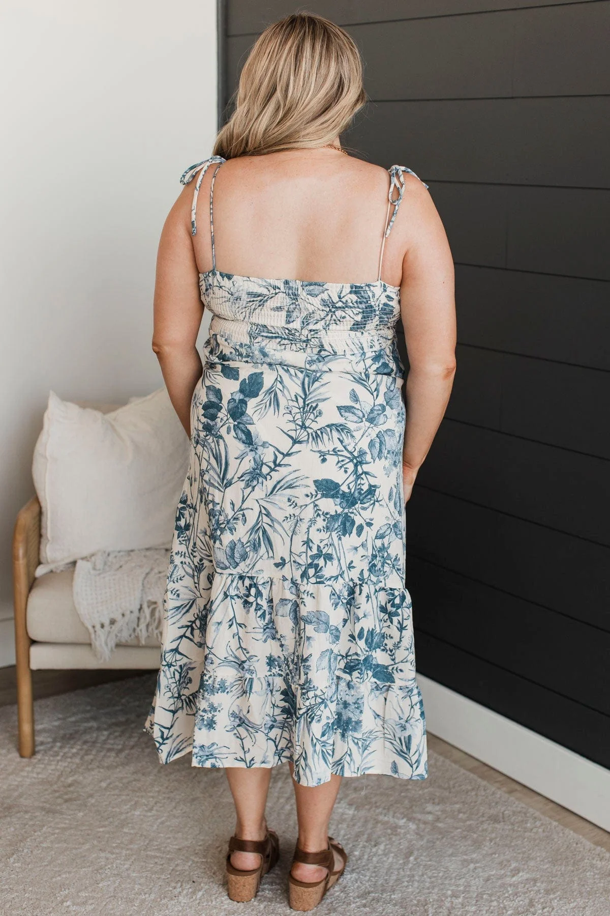 Feeling Worshiped Floral Maxi Dress- Ivory & Blue - Image 8