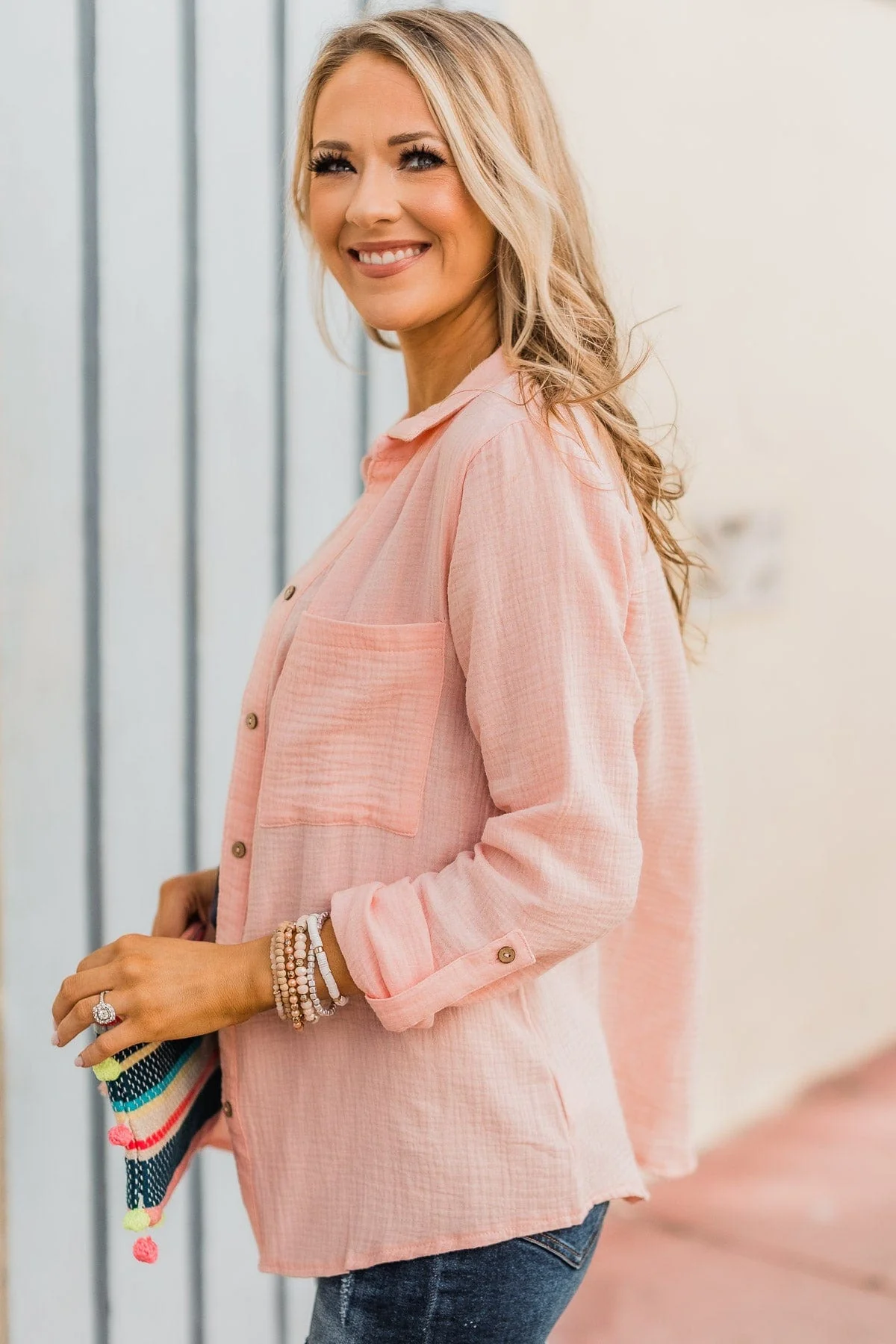 Feeling Your Warmth Button Up Top- Blush - Image 5