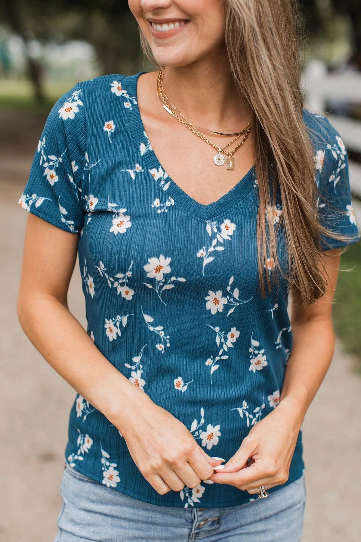 Feels Like A Crush Floral Top- Navy - Image 2