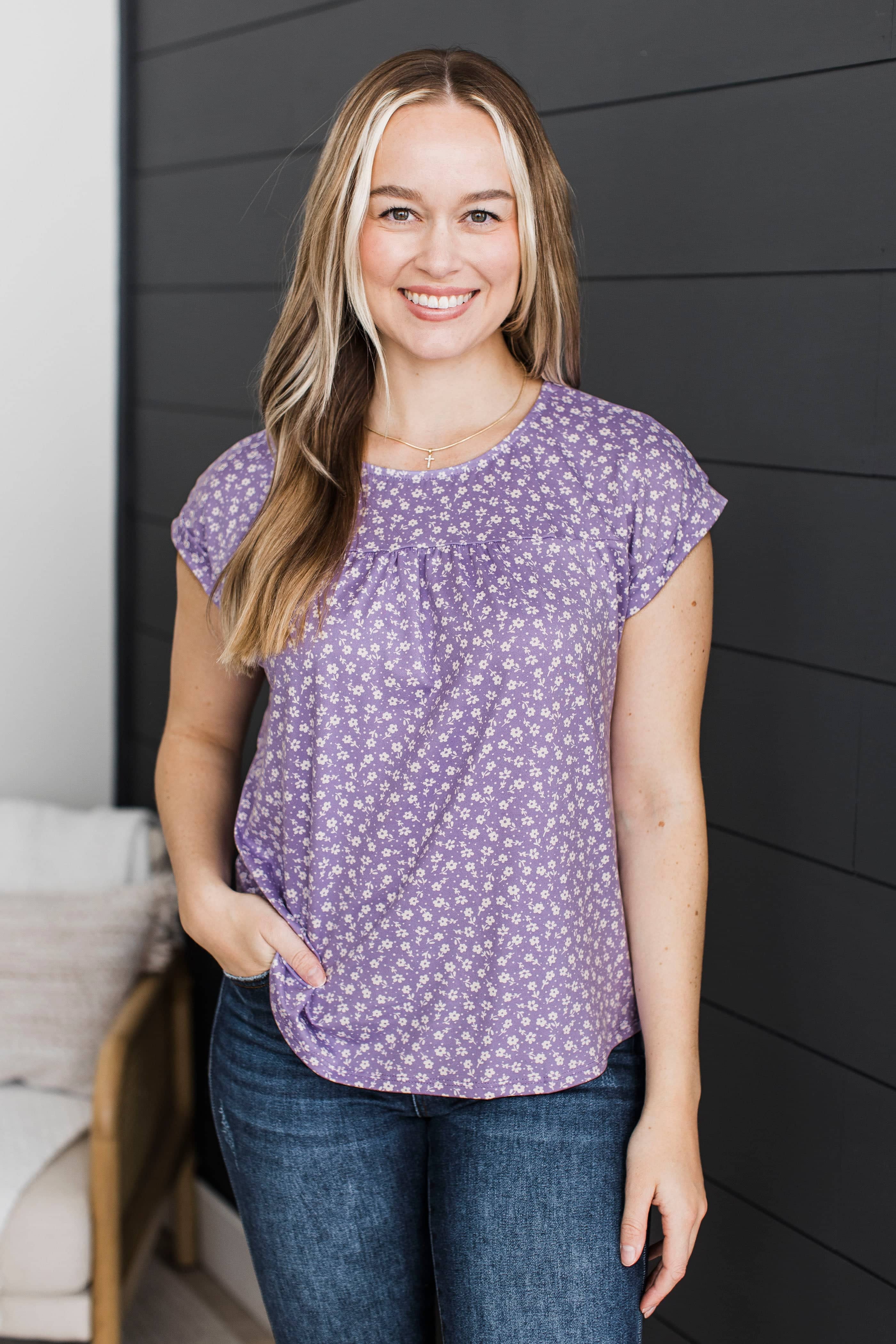 Feels Like A Fairytale Floral Top- Dark Lavender - Image 3