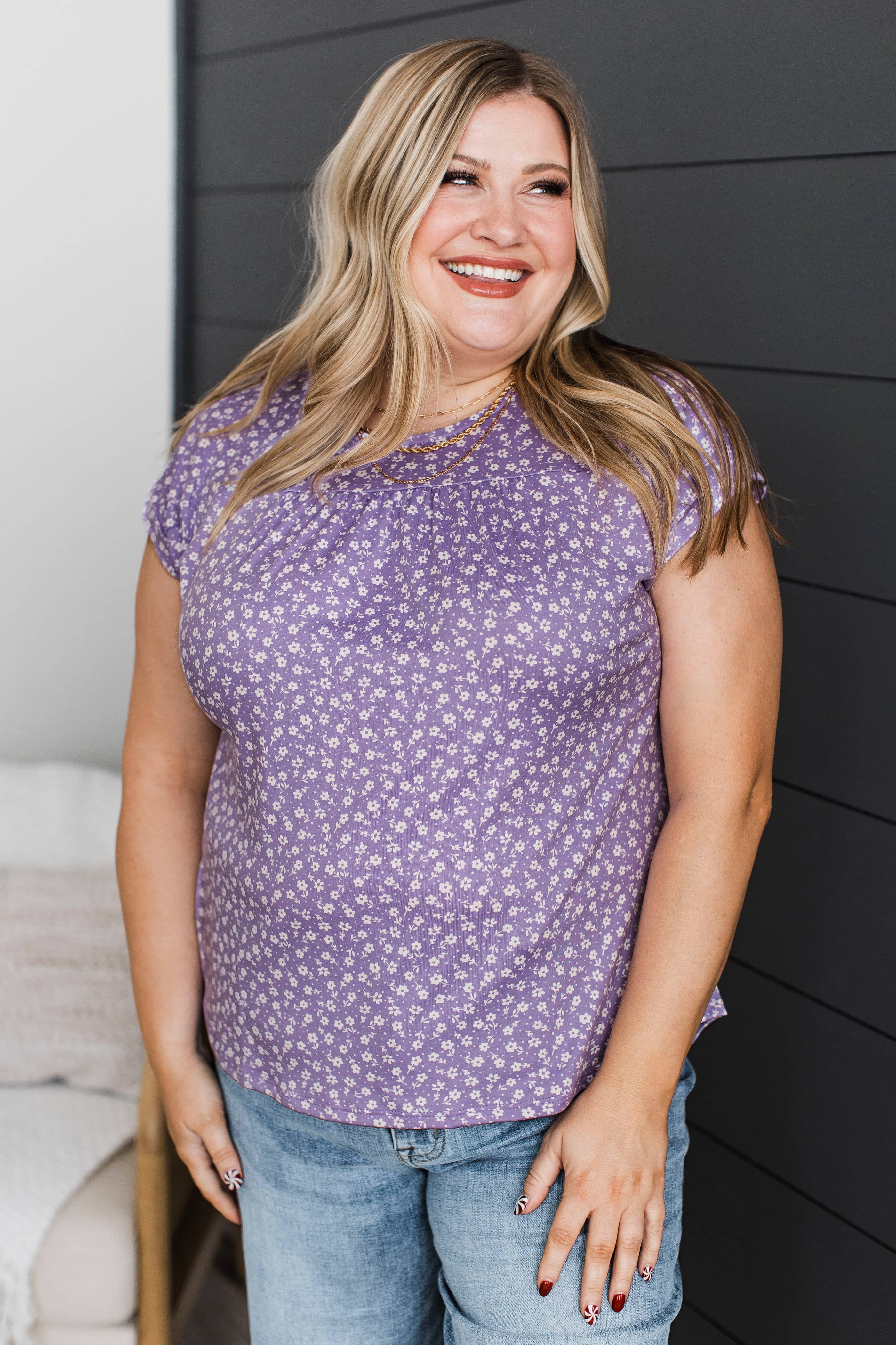 Feels Like A Fairytale Floral Top- Dark Lavender - Image 4