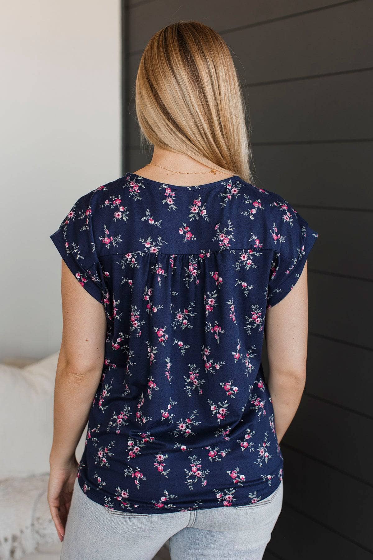 Feels Like A Fairytale Floral Top- Navy - Image 7