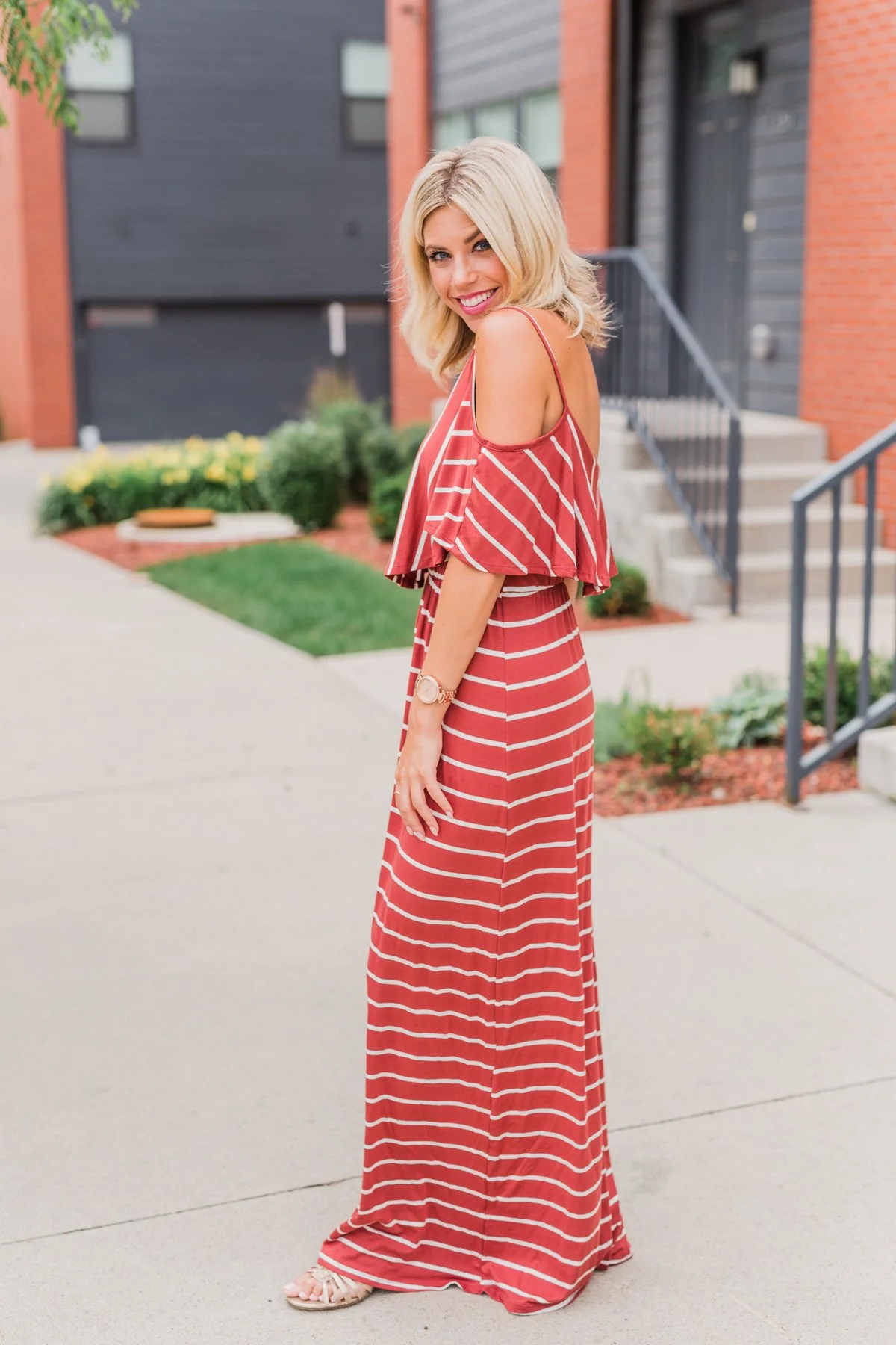 Feels Like Electricity Striped Maxi Dress- Rust - Image 13